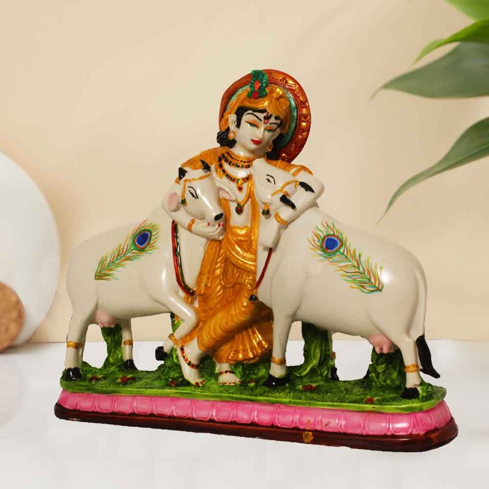 Lord Krishna With Cow Statue Idol for table decoration 25 cm G29GX0052Y