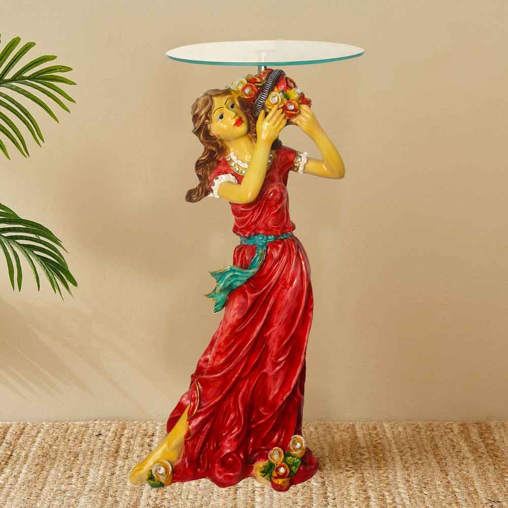 Decorative Lady Table with Glass showpiece for living room 85 cm G32GX0066M
