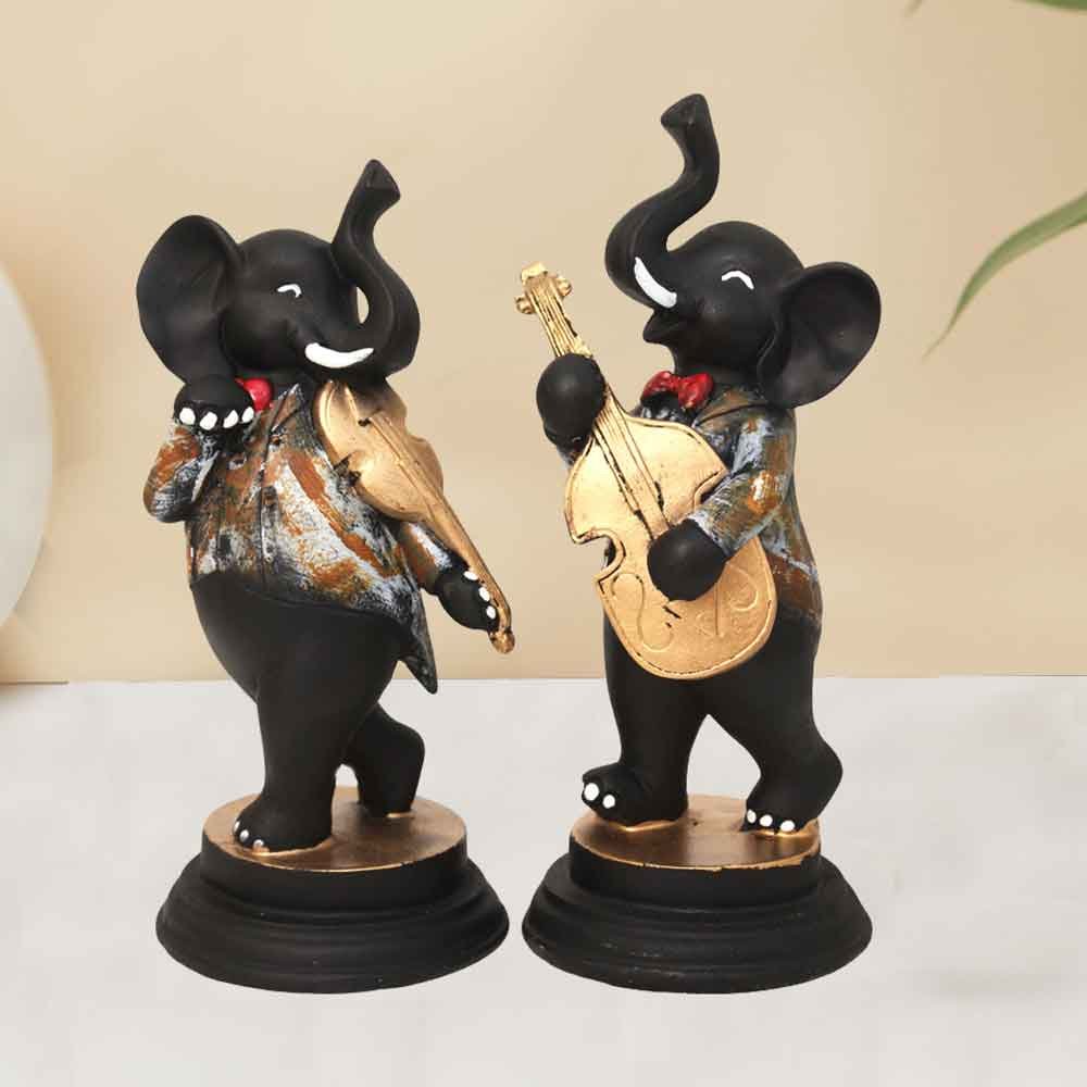 Musical Elephant Pair Statue showpiece for table decoration 28 cm G40GX0048K