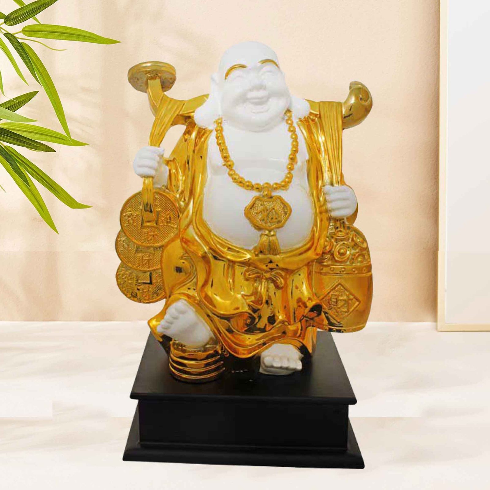 Gold Plated Laughing Buddha statue for home decoration and Diwali Gift 27 cm G50GX0001G000XPTO