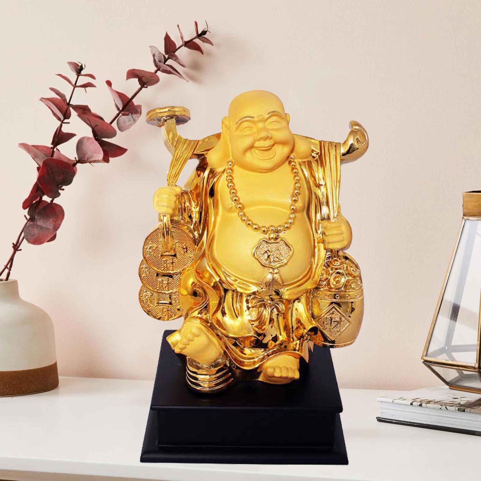 Gold Plated Laughing Buddha showpiece for home and Birthday Gift 27 cm G50GX0001Y000XPTO
