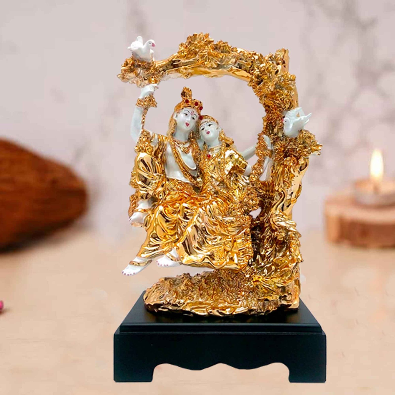 Gold Plated Lord Radha Krishna showpiece for gift on Janamashtmi 34 cm G50GX0014G000TSRA