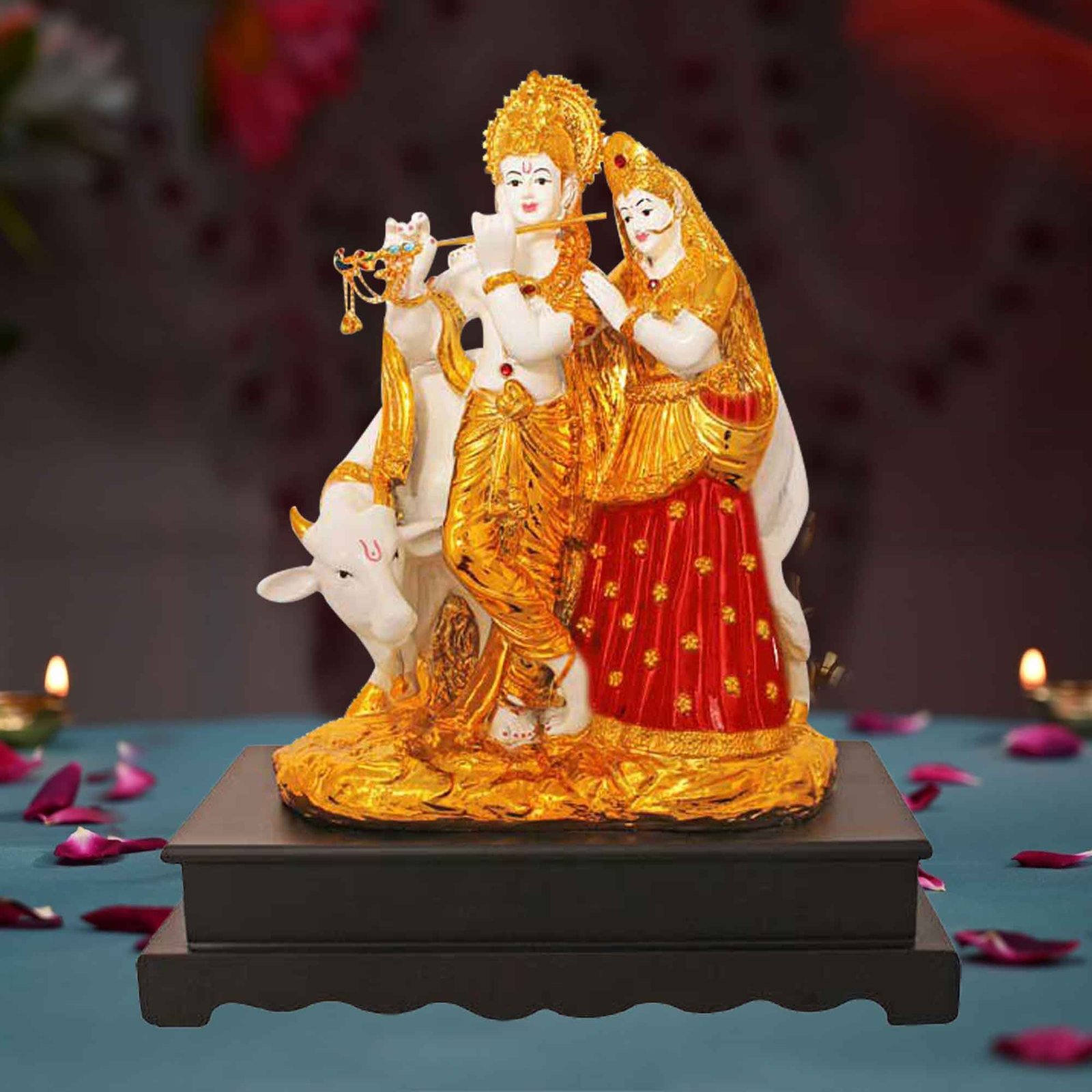 Gold Plated Cow Radha Krishna gift items for home inaugration 36 cm G50GX0022R000TEAS