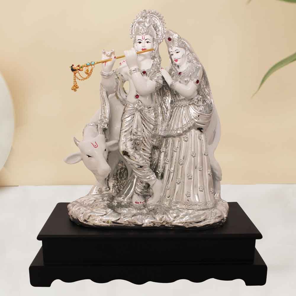 Silver Plated Radha Krishna showpiece for janamashtami gift 36 cm G50GX0022S000TEAS
