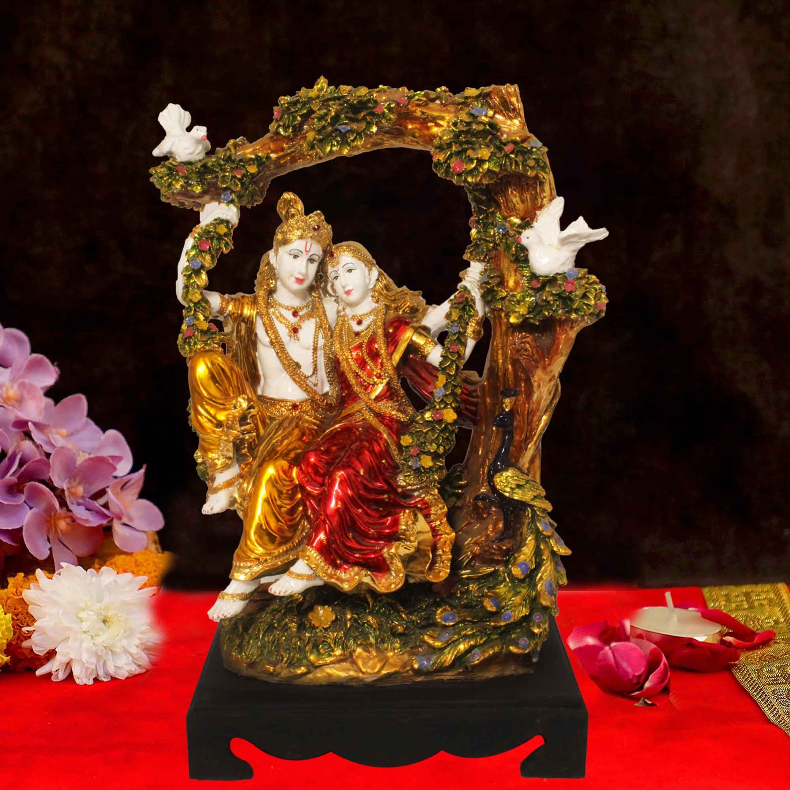 Gold Plated Jhula Radha Krishna gift items for anniversary 48 cm G50GX0024M000HSNS