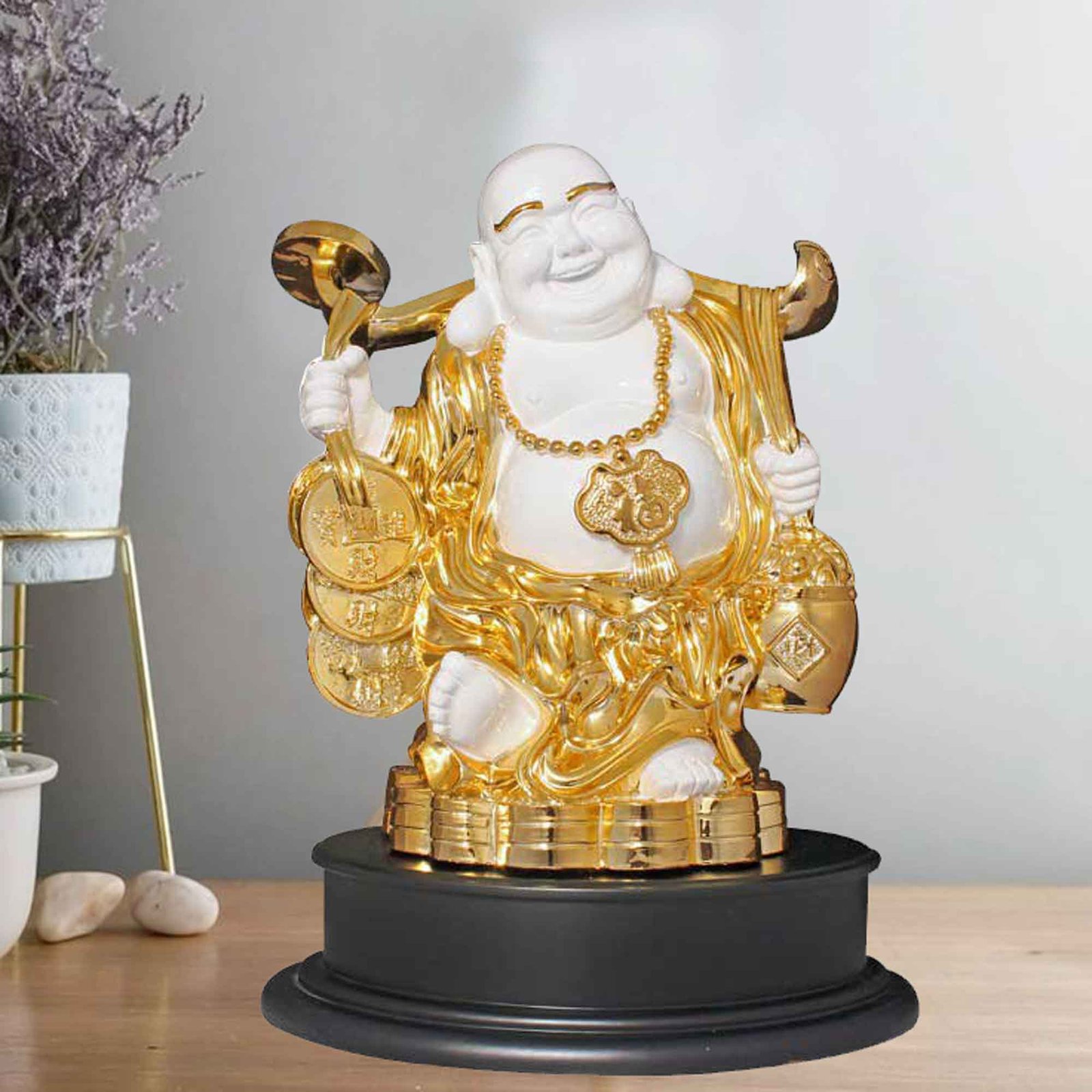 Gold Plated Laughing Buddha statue for home decor and Wedding Gift 46 cm G50GX0027G000TOSS
