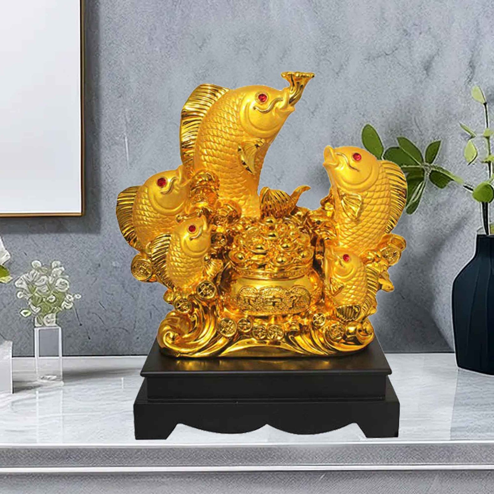 Gold Plated Fish Statue gift items for anniversary 43 cm G50GX0054Y000HHSS
