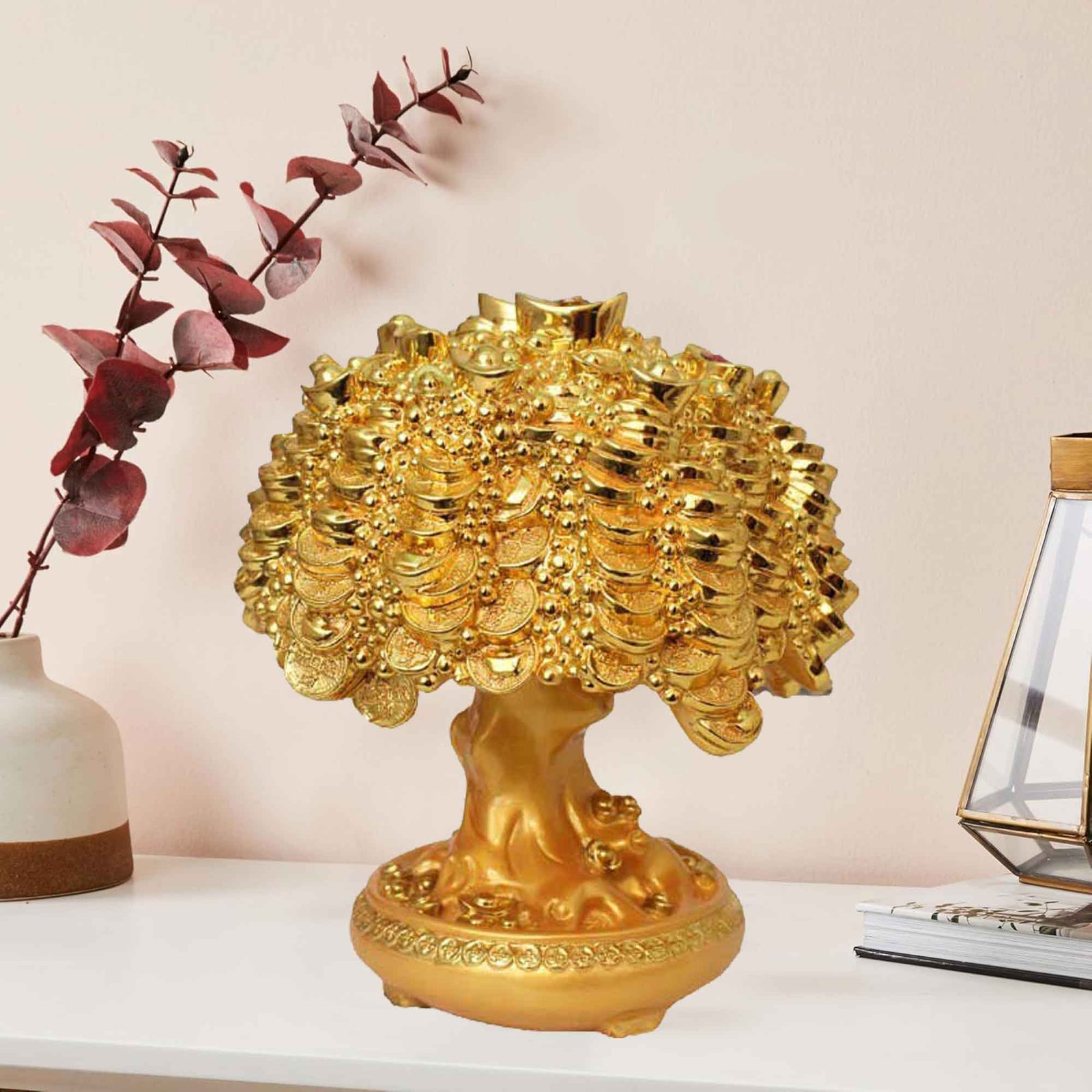 Gold Plated Divine Tree showpiece for tv unit and Valentine Gift 27 cm G50GX0059Y000THSS