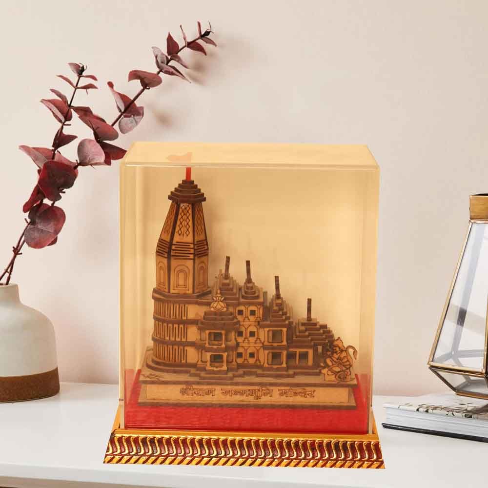 Ram Mandir Cabinet Statue showpiece for Corporate  Diwali gift 19 cm G57GXWOODENRM