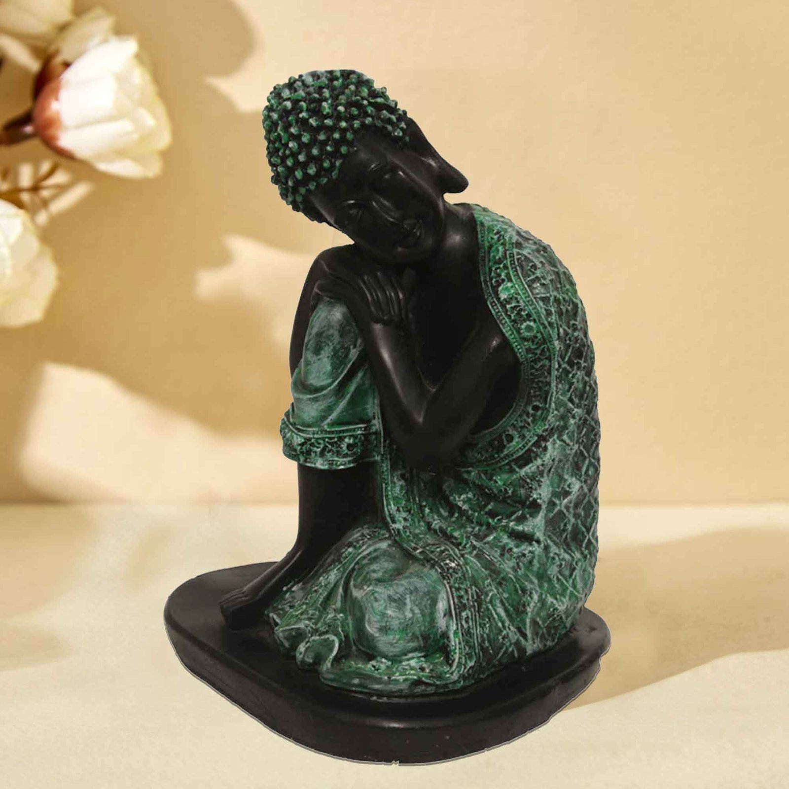 Handicrafted Resting Buddha on Knee figures for tv unit Multi Look 27 cm G57GR1099KHMMX