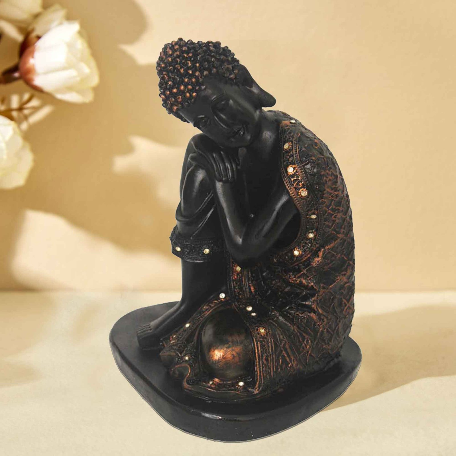 Handicrafted Resting Buddha on Knee figures for living room Multi Look 27 cm G57GR1099KRMMX