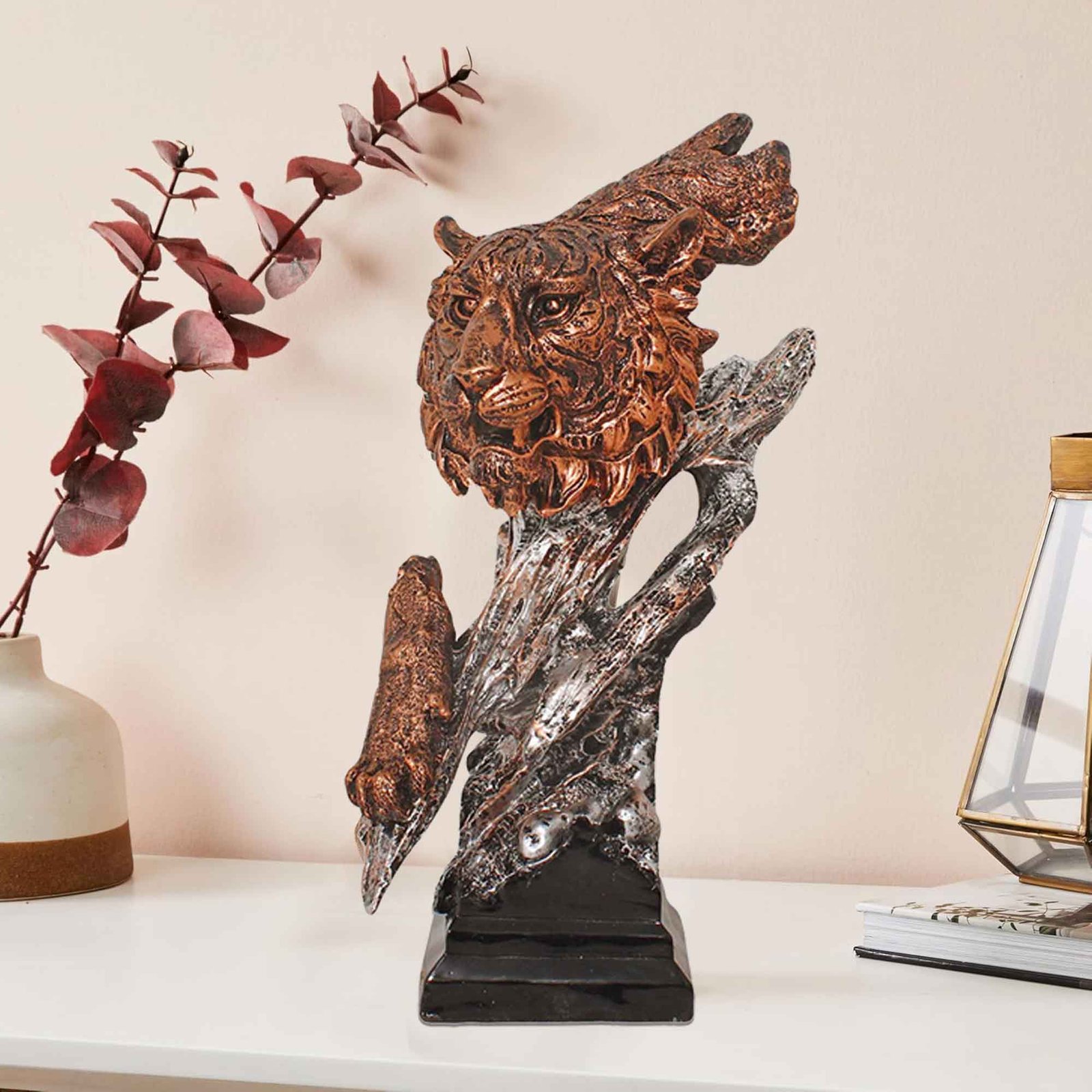 Modern Art Lion Face figurines for tv unit Antique Finish 36 cm G57GR1136CSNGX