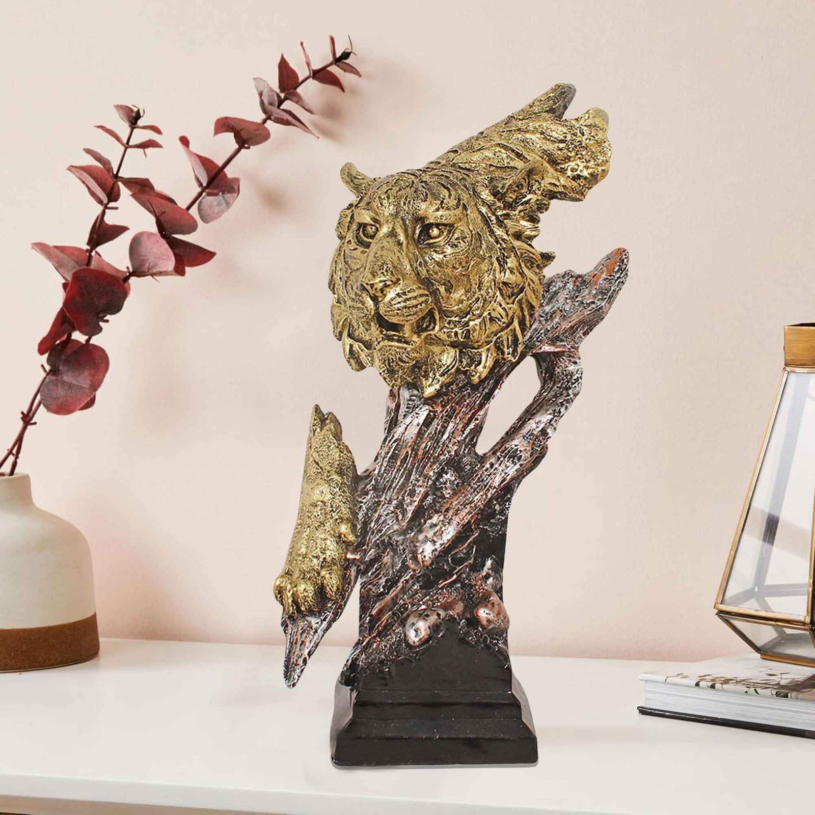 Modern Art Lion Face showpiece for gift Antique Finish 36 cm G57GR1136GSNGX