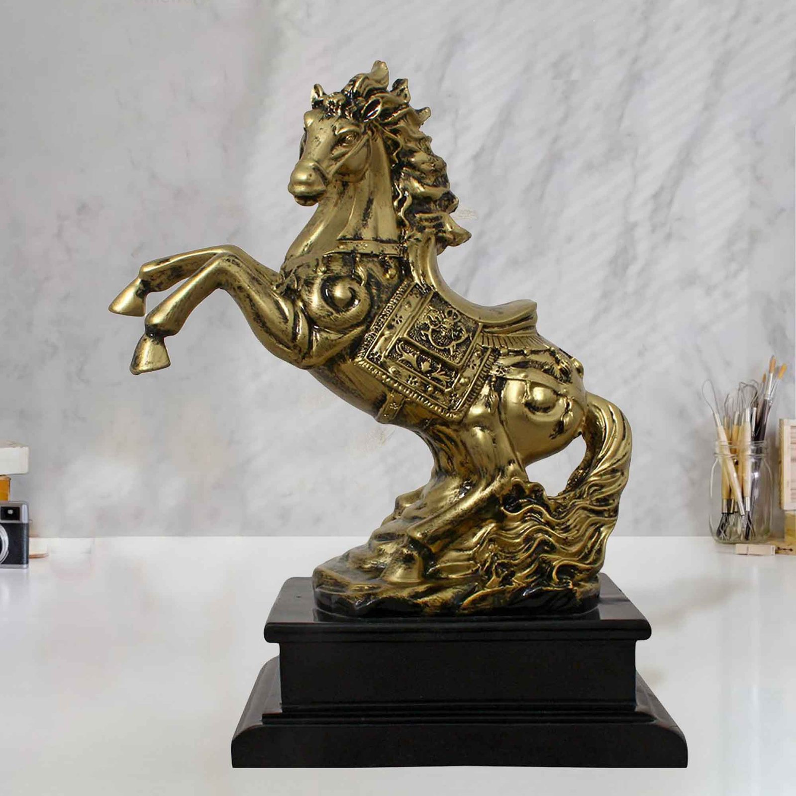 Fengshui Horse Animal showpiece for living room Brass Antique Finish 27 cm G57GR1180BBAGX