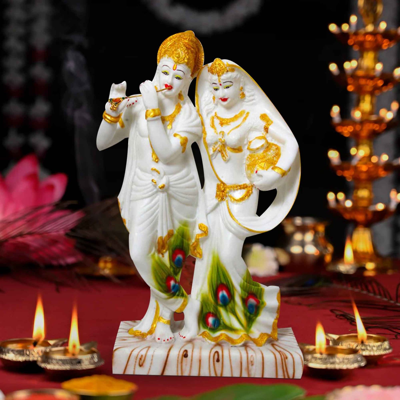 Matki Radha Krishna murti for living room Marble Look 39 cm G57GR1298WGCGX