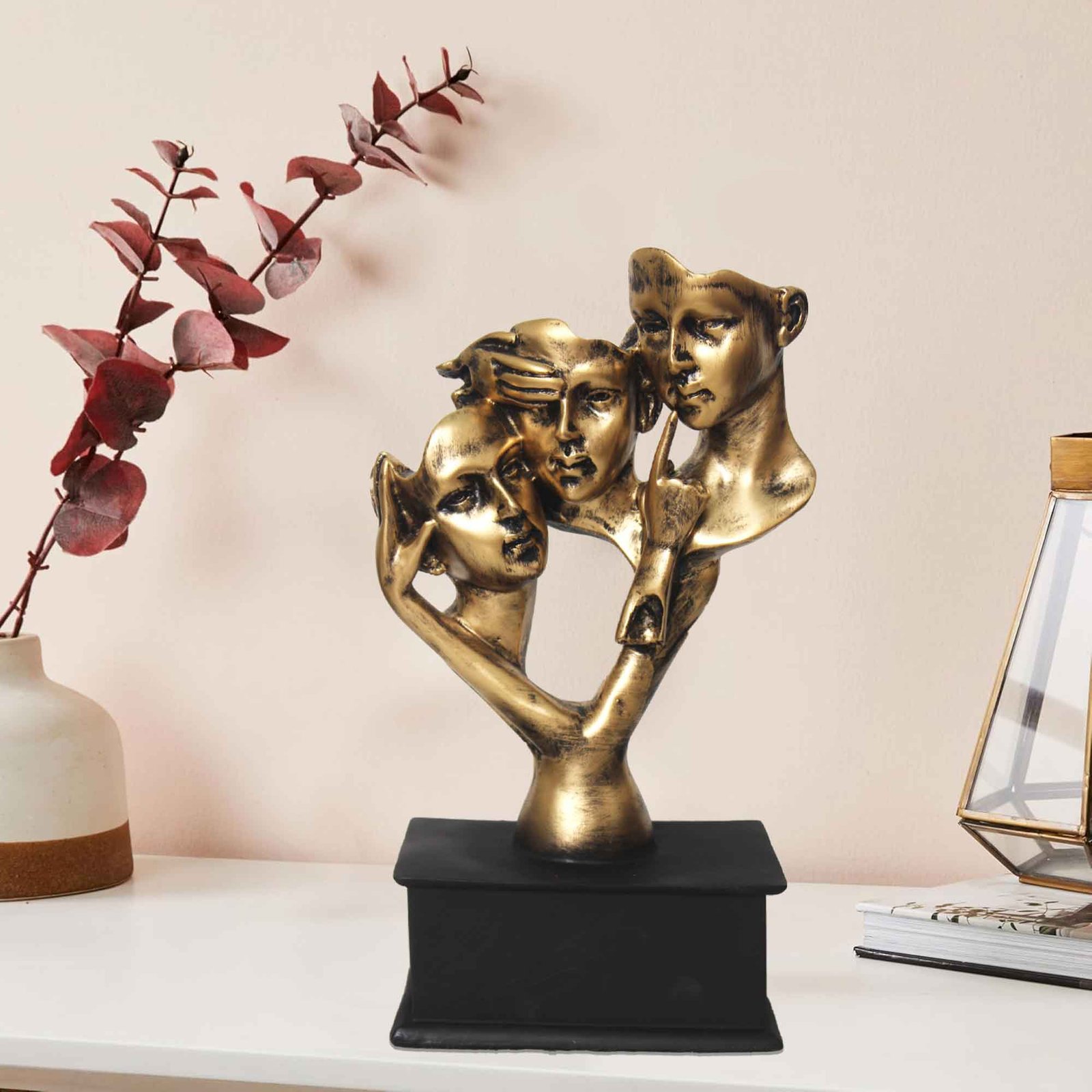 Modern Art Faces statue for tv unit Antique Finish 30 cm G57GR1658GKNGX