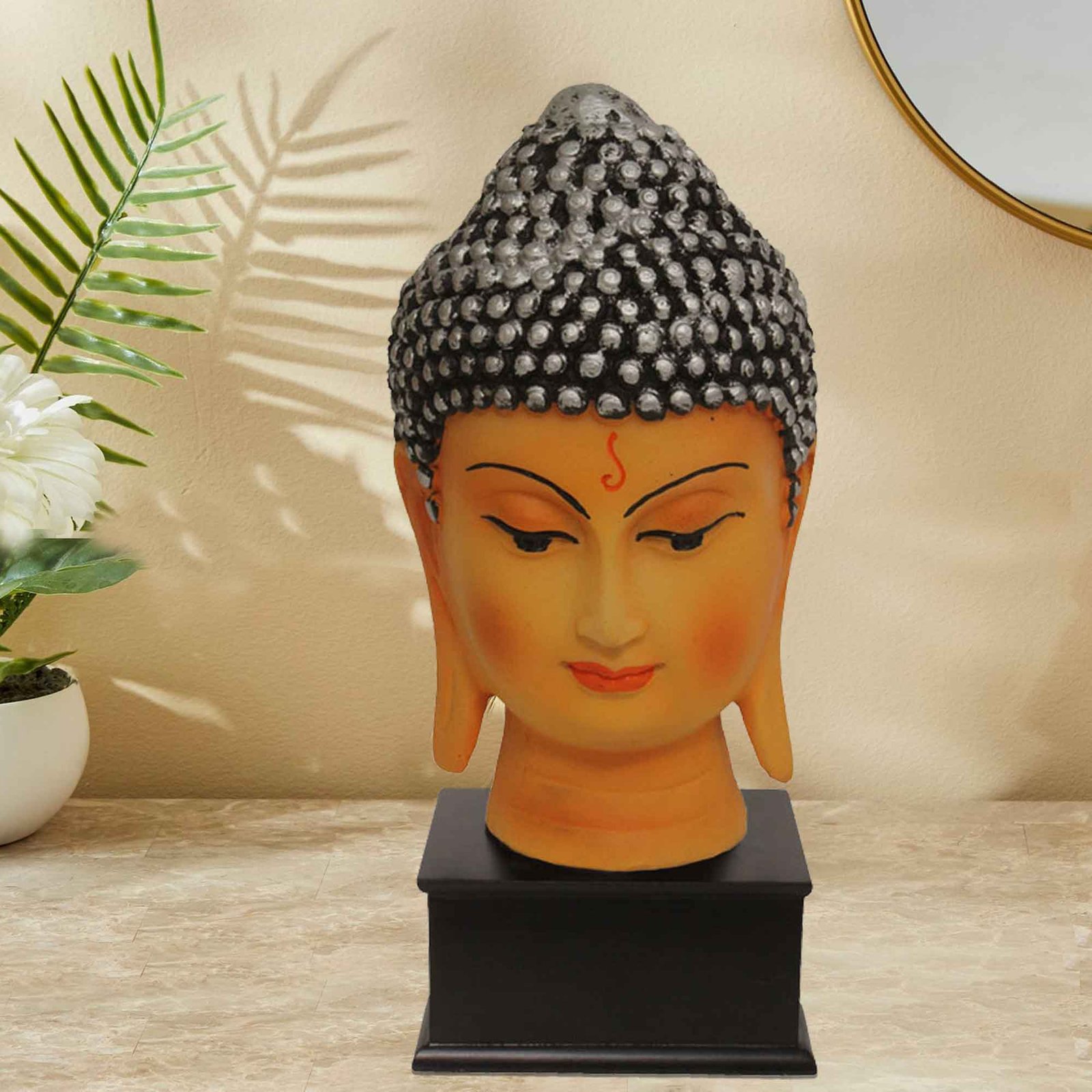 Tabletop Gautam Buddha Face idols for gift Matte Finish with Wooden Base 32 cm G57GW1060VSLMX