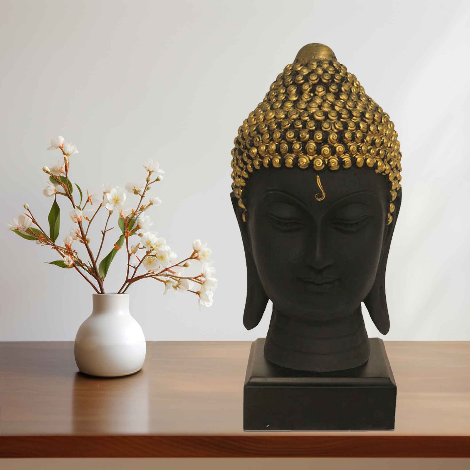 Gautam Buddha Face murti for home decoration Matte Finish with Wooden Base 24 cm G57GW1062KBNMX