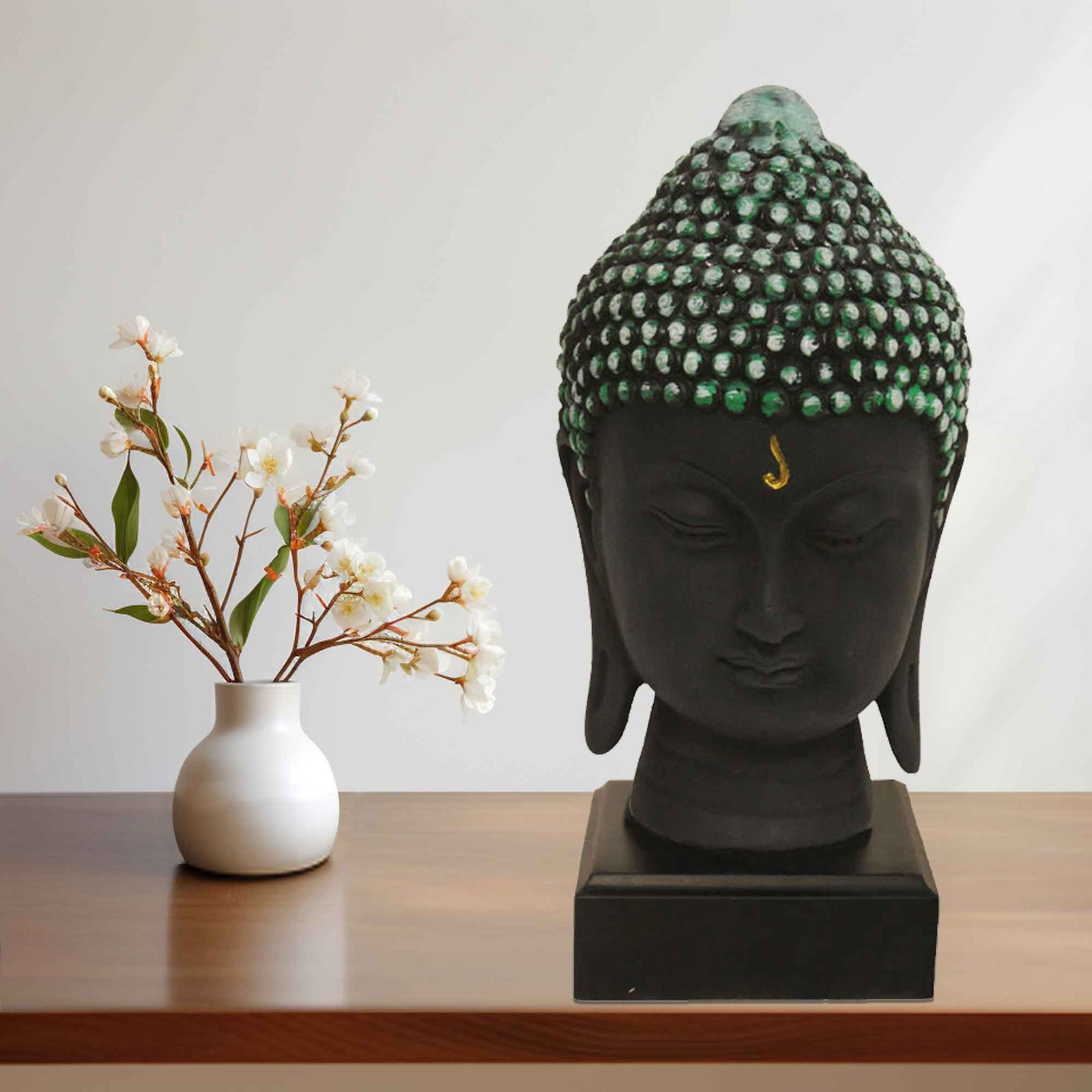 Gautam Buddha Face murti for living room Multi Look with Wooden Base 24 cm G57GW1062KHMMX