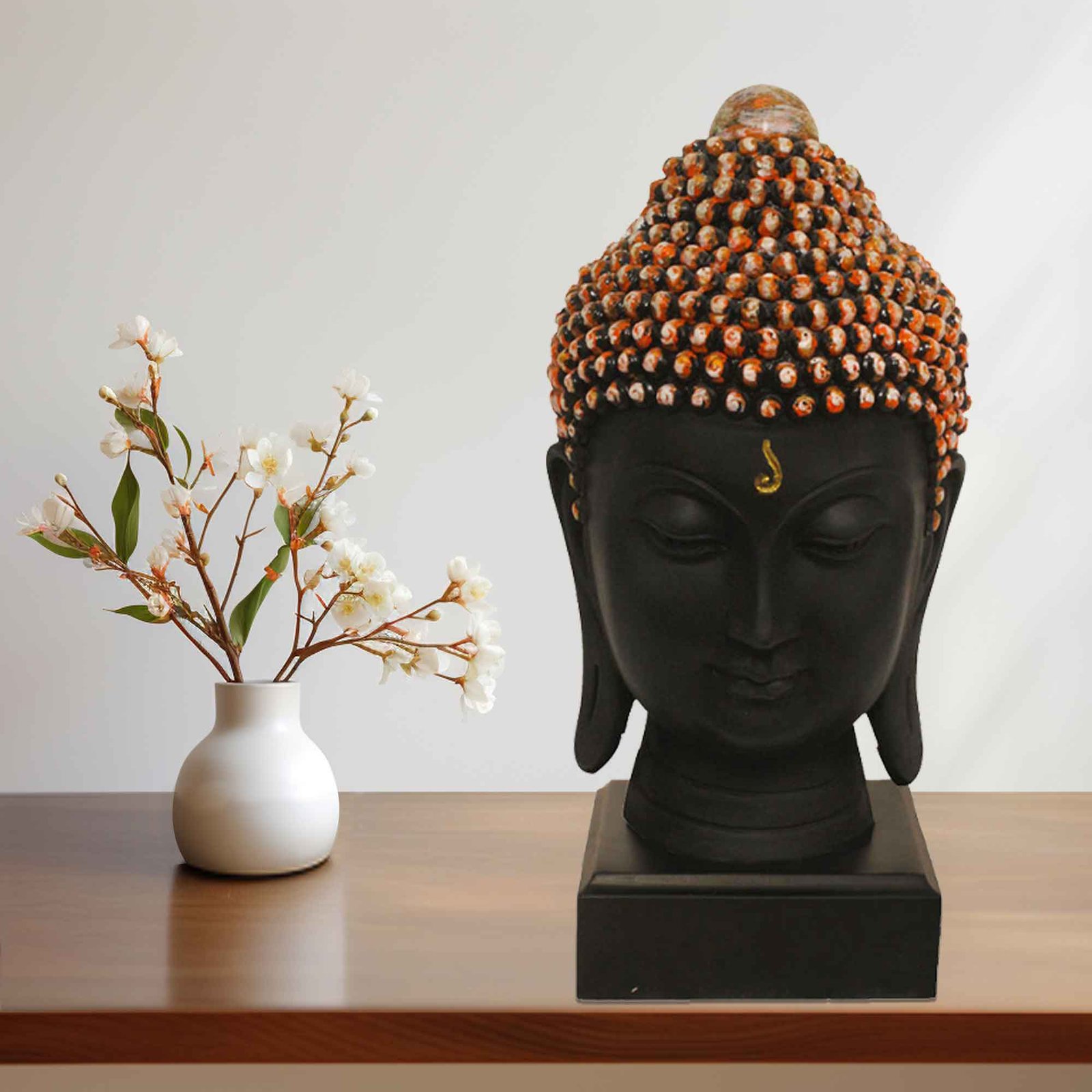 Gautam Buddha Face figures for home decor Multi Look with Wooden Base 24 cm G57GW1062KOMMX
