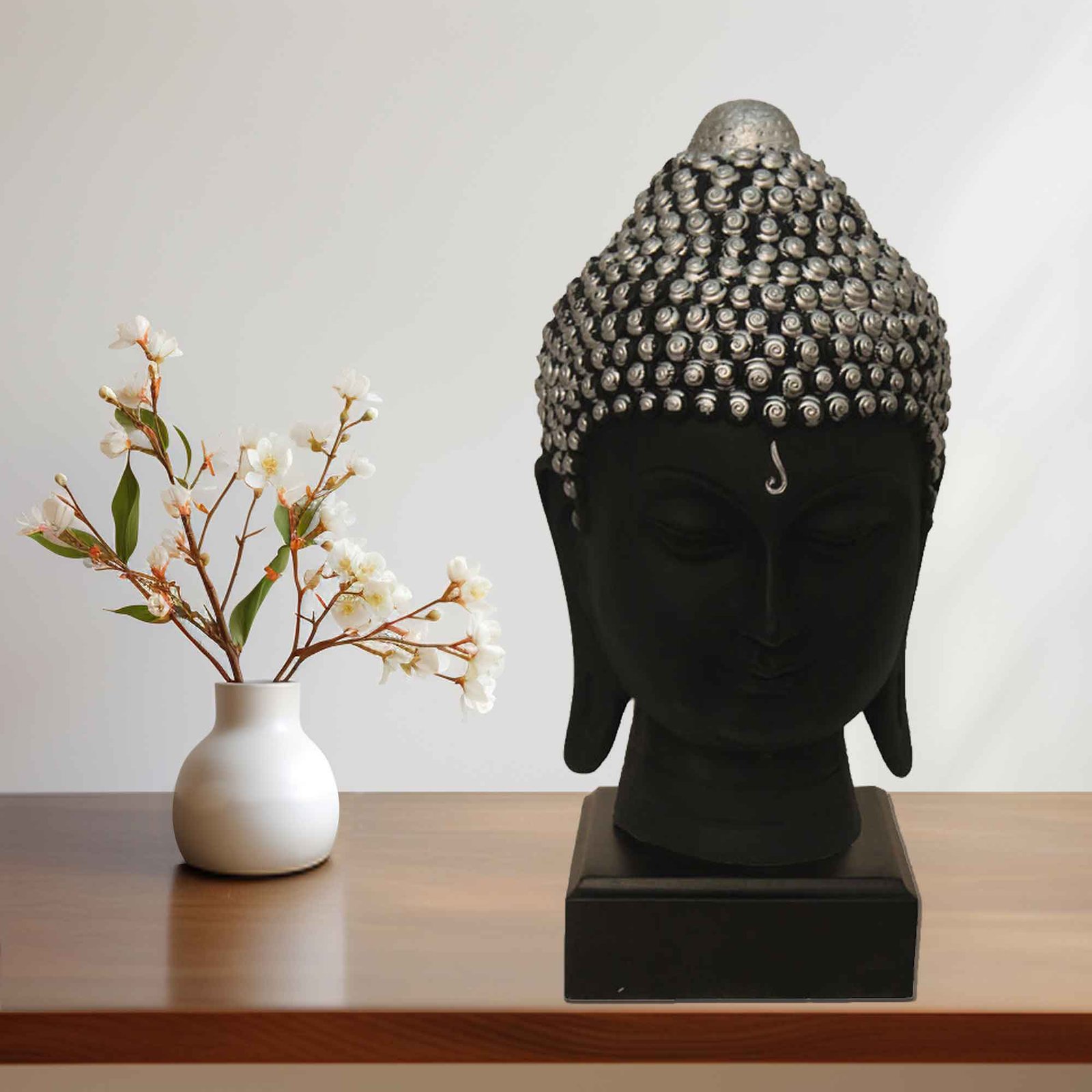 Gautam Buddha Face miniature gifts Matte Finish with Wooden Base 24 cm G57GW1062KSNMX