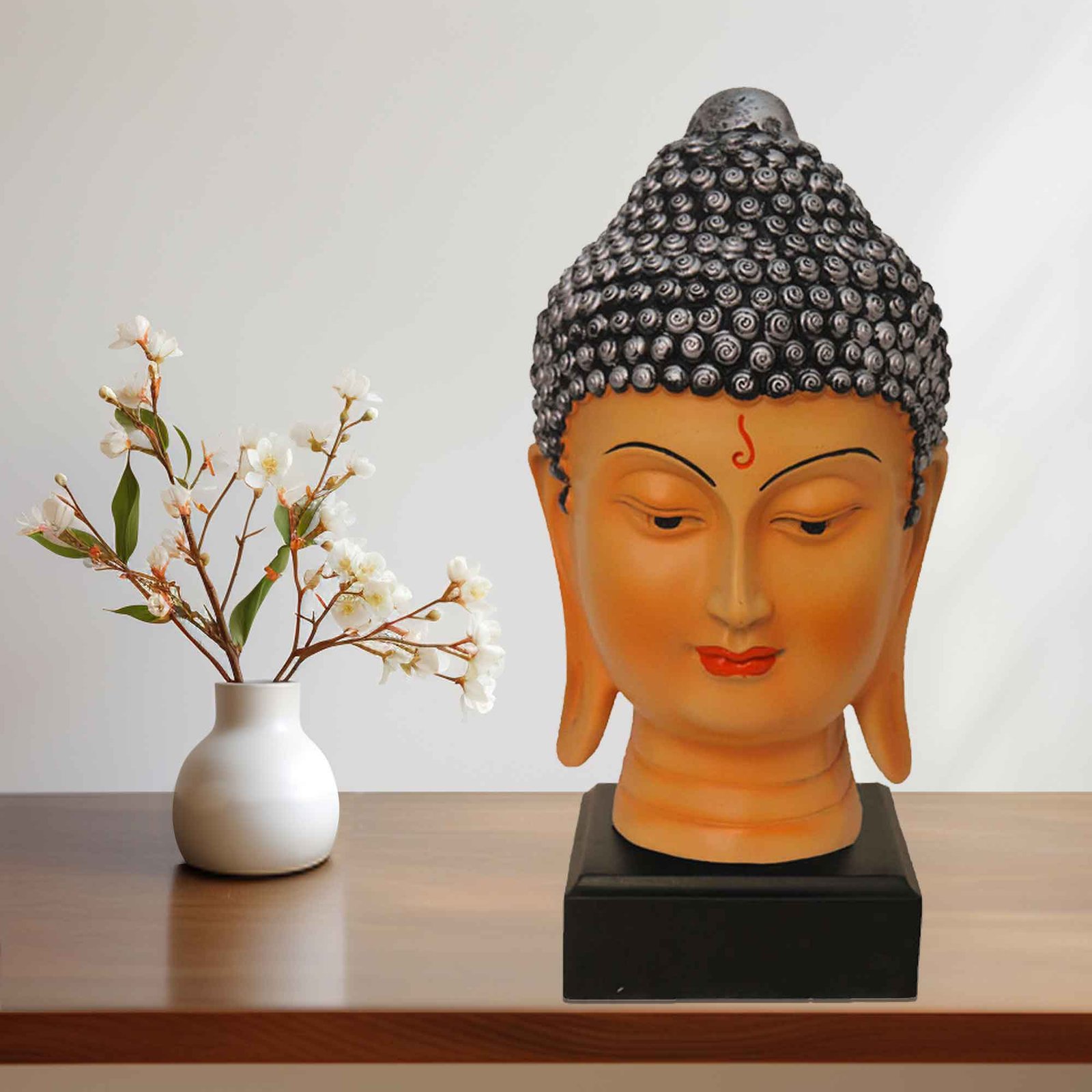 Gautam Buddha Face murti for gift Matte Finish with Wooden Base 24 cm G57GW1062VSLMX