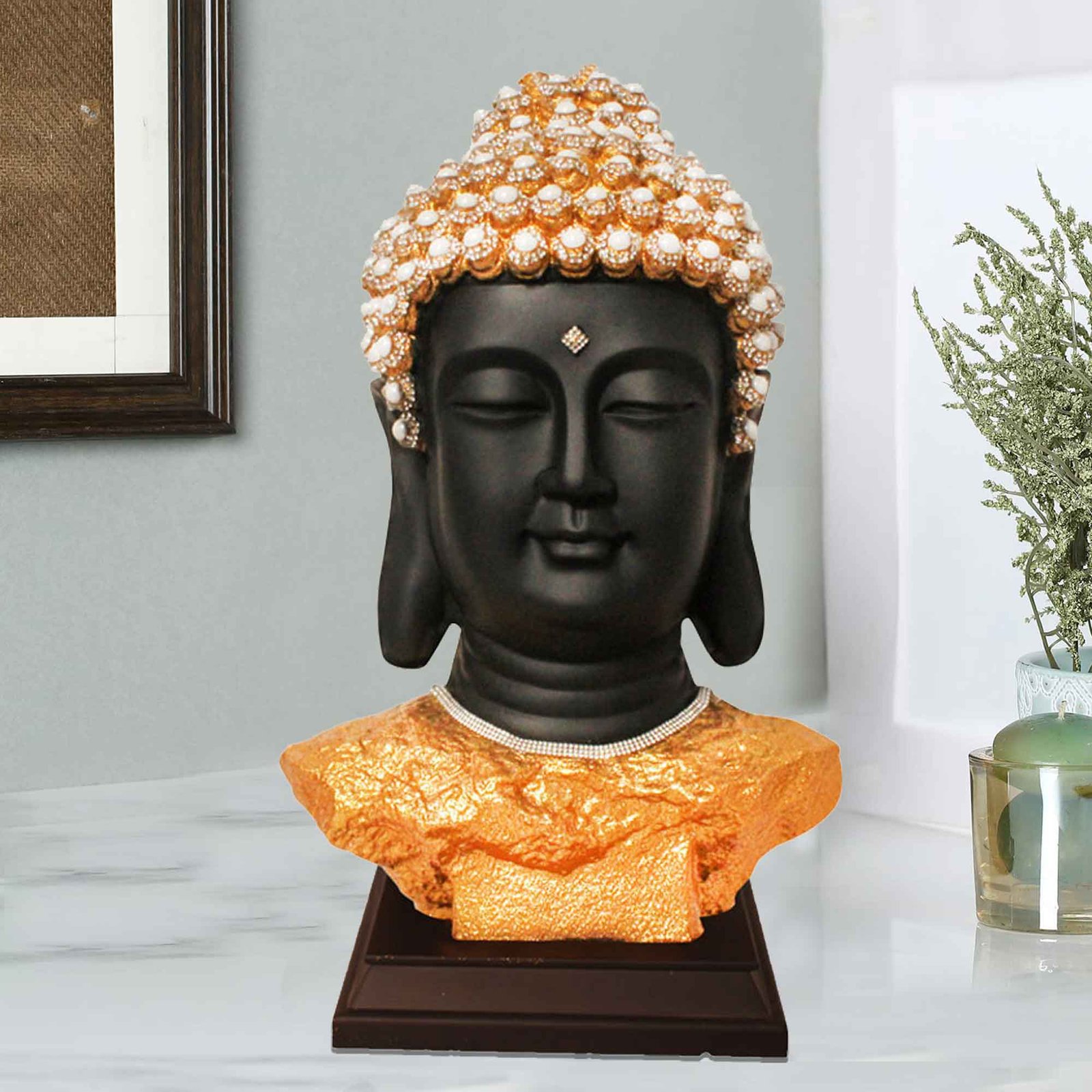 Buddha Bust figures for decoration Jewellery Decorated with Wooden Base 44 cm G57GW1063KGGMZ