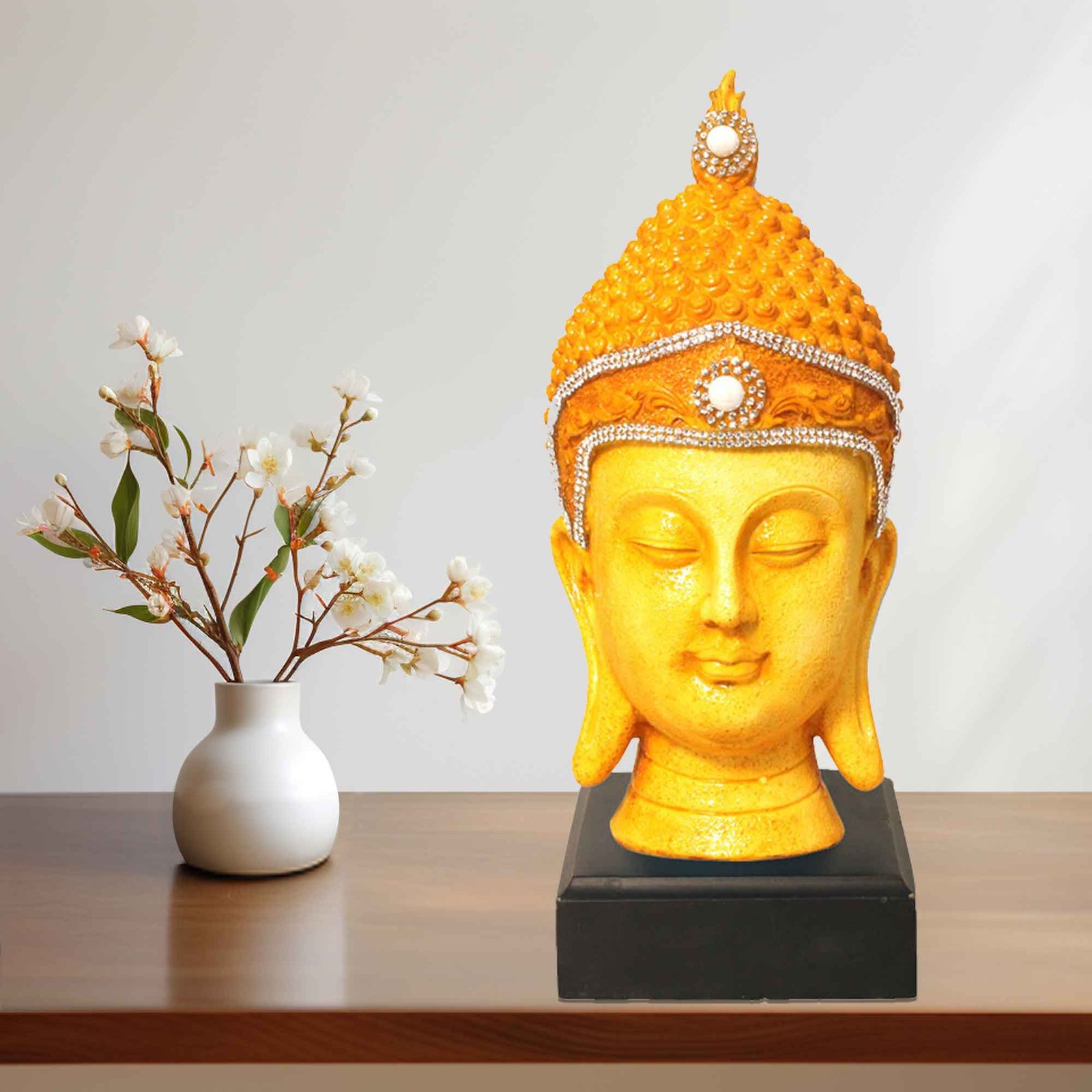 Lord Buddha Face artifacts for living room Jewellery Decorated with Wooden Base 25 cm G57GW1066OSNMZ
