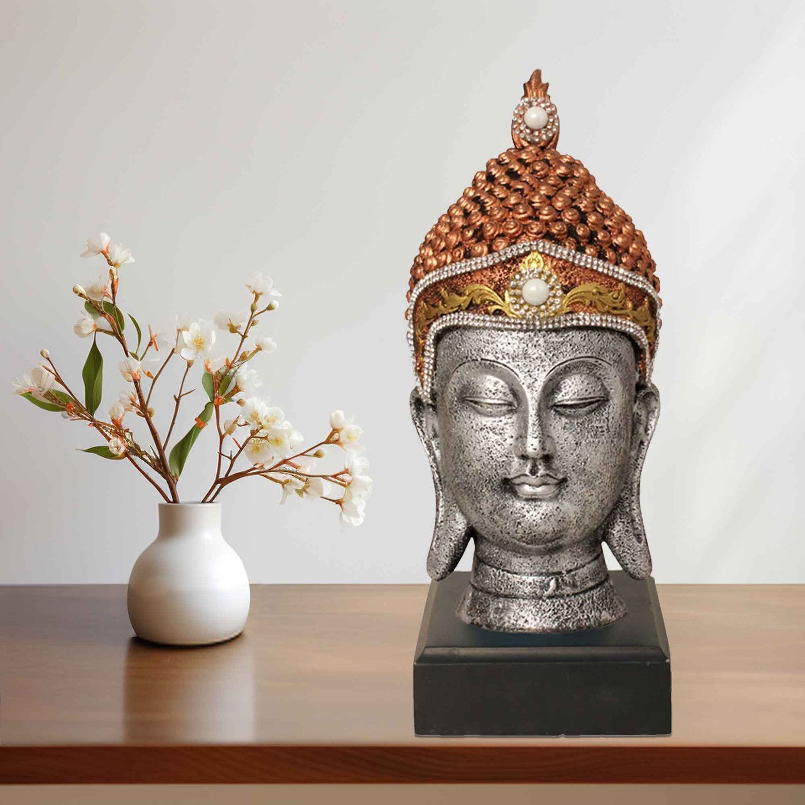 Lord Buddha Face artifacts for home decor Jewellery Decorated with Wooden Base 25 cm G57GW1066SCNMZ