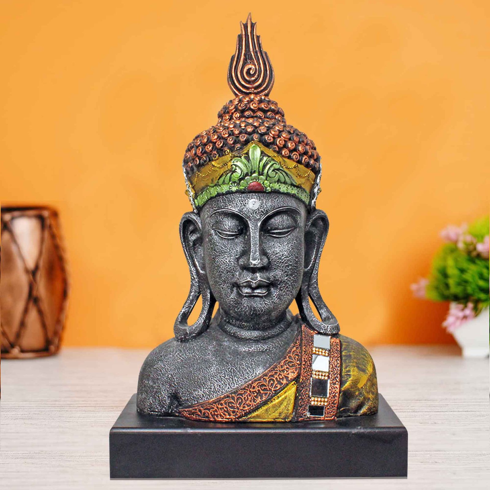 Gautam Buddha Bust gift items for home inaugration Jewellery Decorated with Wooden Base 46 cm G57GW1068SCMMZ