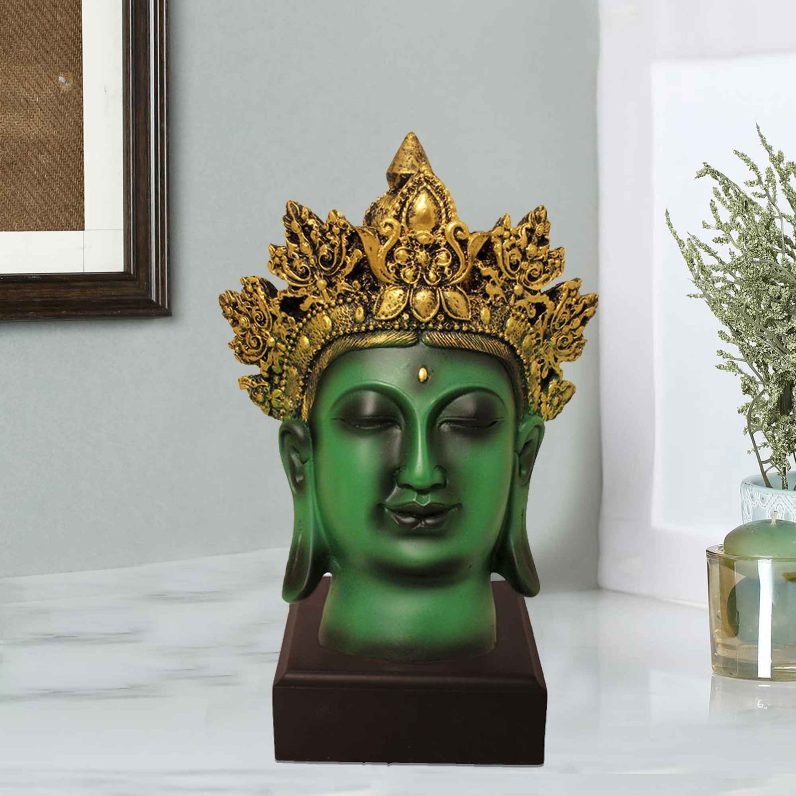 Taj Gautam Buddha Face miniature gifts Matte Finish with Wooden Base 24 cm G57GW1069HGNMX