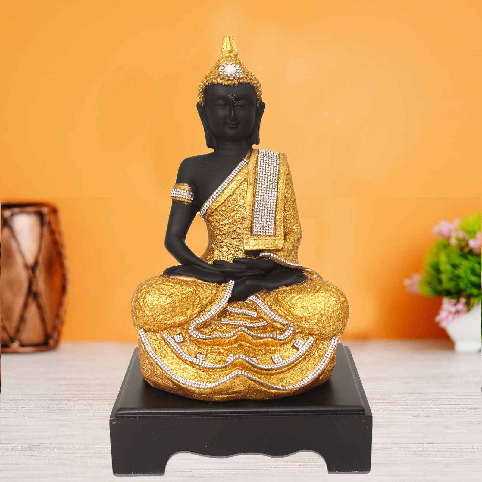Meditating Gautam Buddha statue for living room Jewellery Decorated with Wooden Base 30 cm G57GW1089KGGMZ