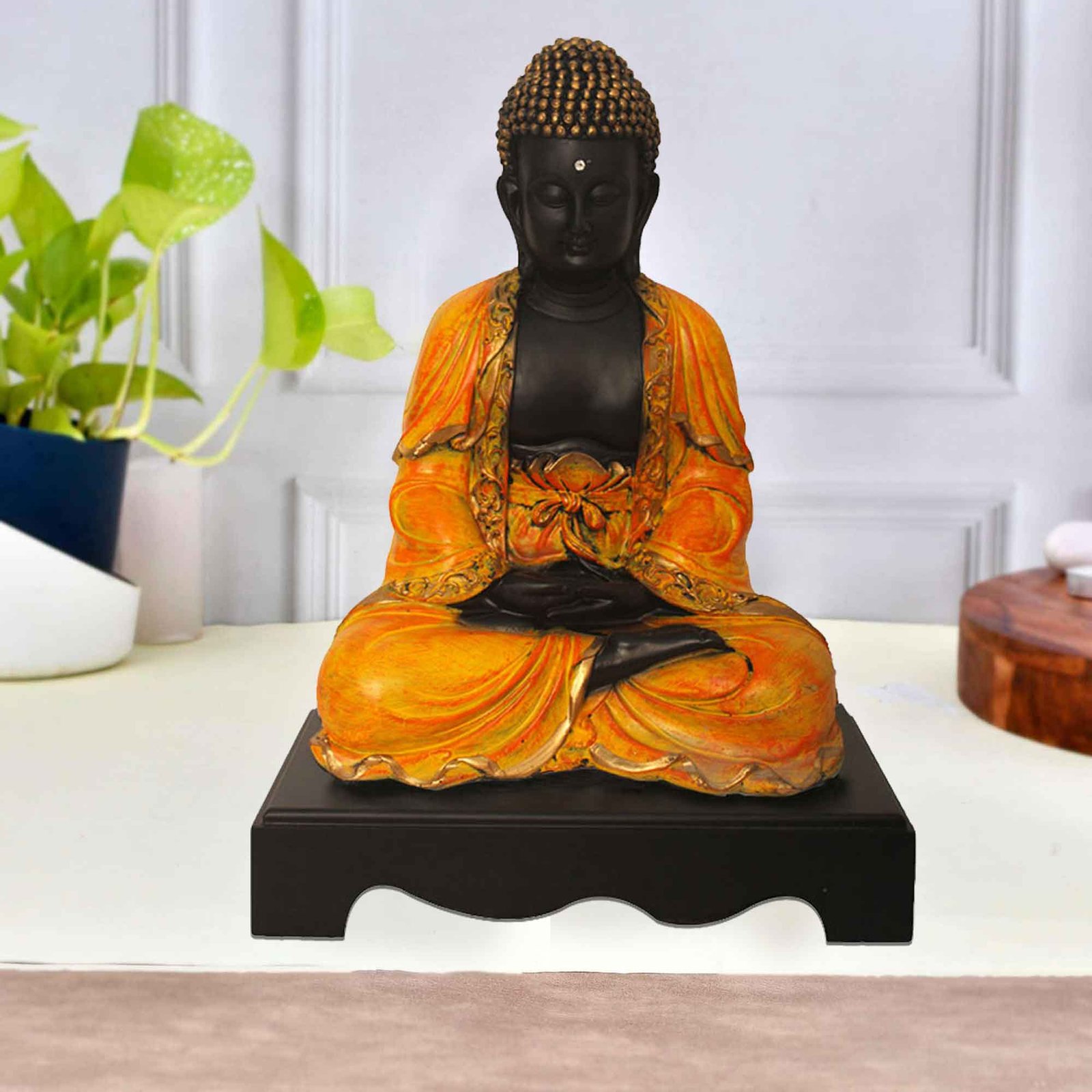 Samadhi Buddha statue for living room Multi Look with Wooden Base 33 cm G57GW1091KOMMX