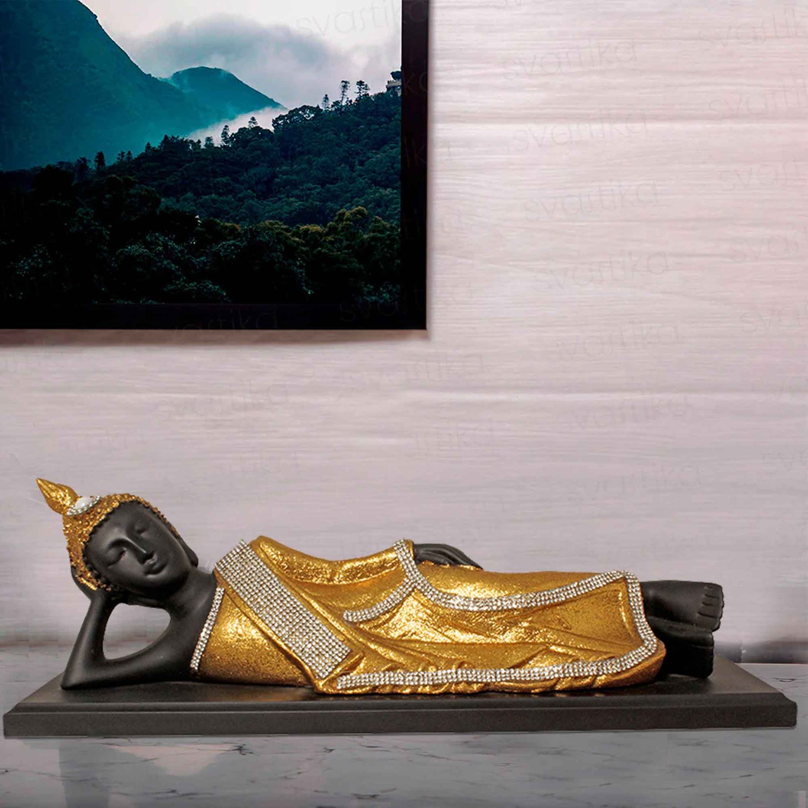 Sleeping Buddha figures for gift Jewellery Decorated with Wooden Base 13 cm G57GW1102KGGMZ