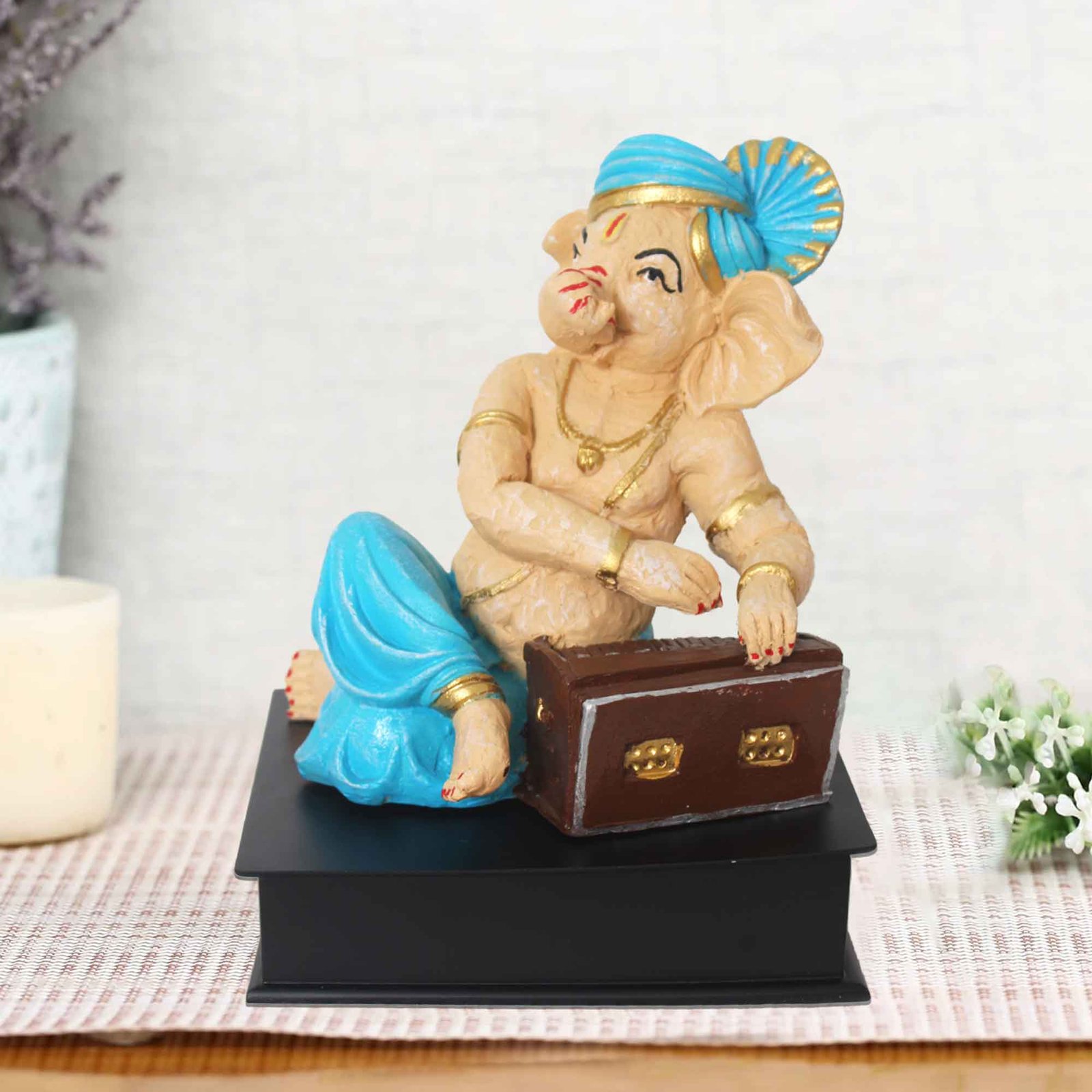 Lord Harmonium Ganesha sculpture for living room Matte Finish with Wooden Base 28 cm G57GW1105VQLMX