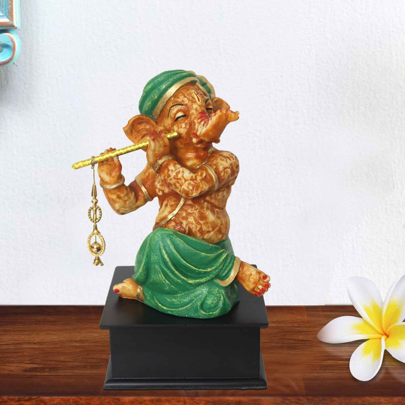 Lord Murli Ganesha miniature gifts Matte Finish with Wooden Base 29 cm G57GW1106AHLMX