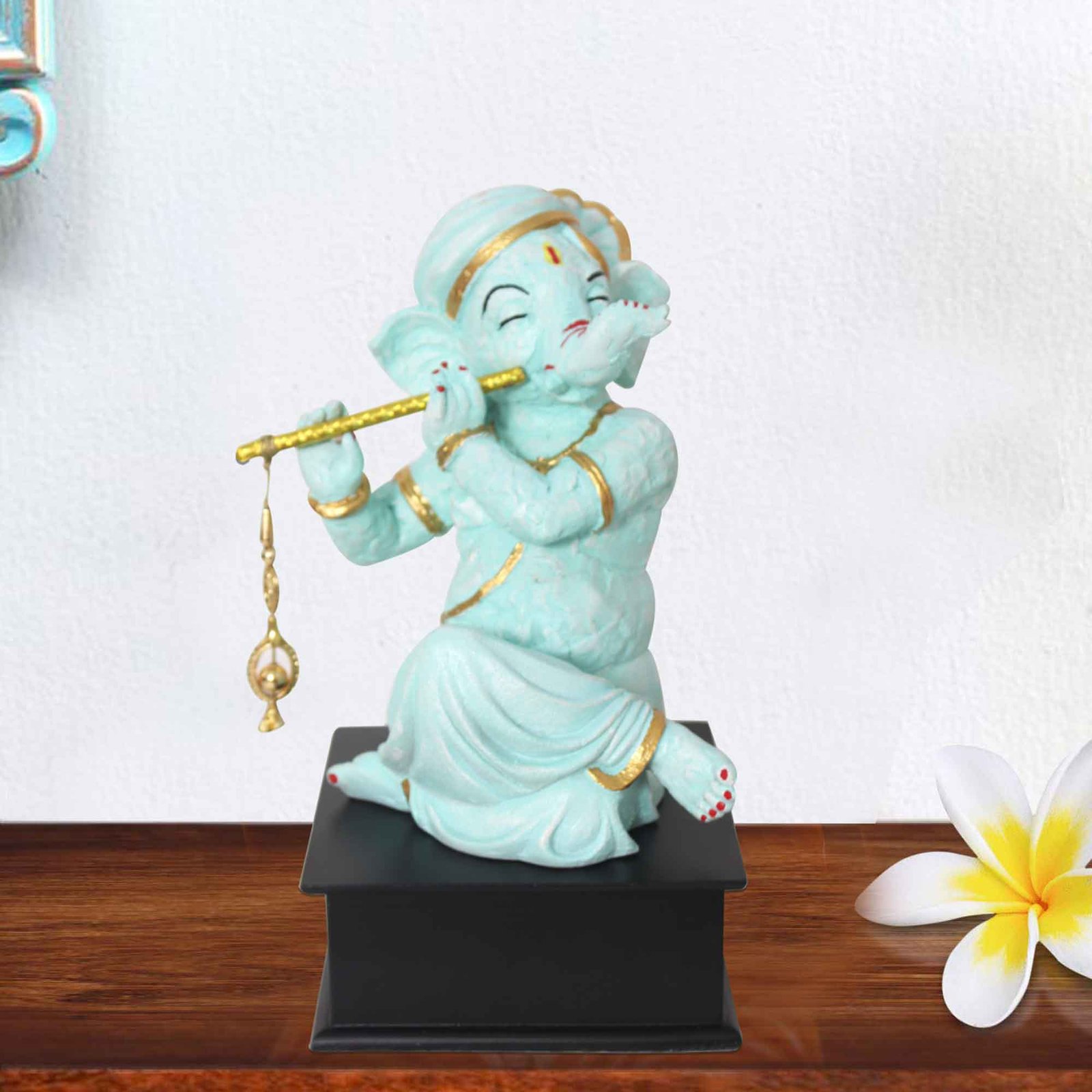 Lord Murli Ganesha murti for home decoration Matte Finish with Wooden Base 29 cm G57GW1106HHLMX