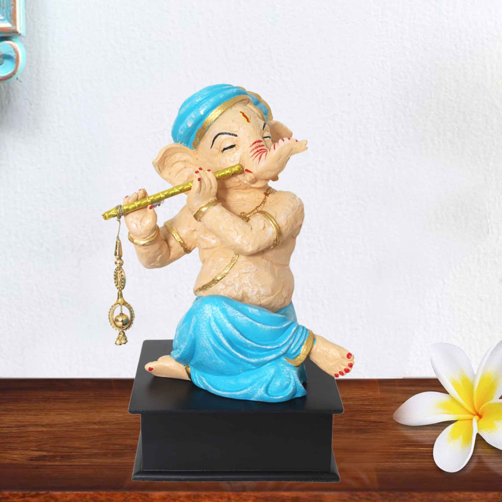 Lord Murli Ganesha murti for gift Matte Finish with Wooden Base 29 cm G57GW1106VQLMX