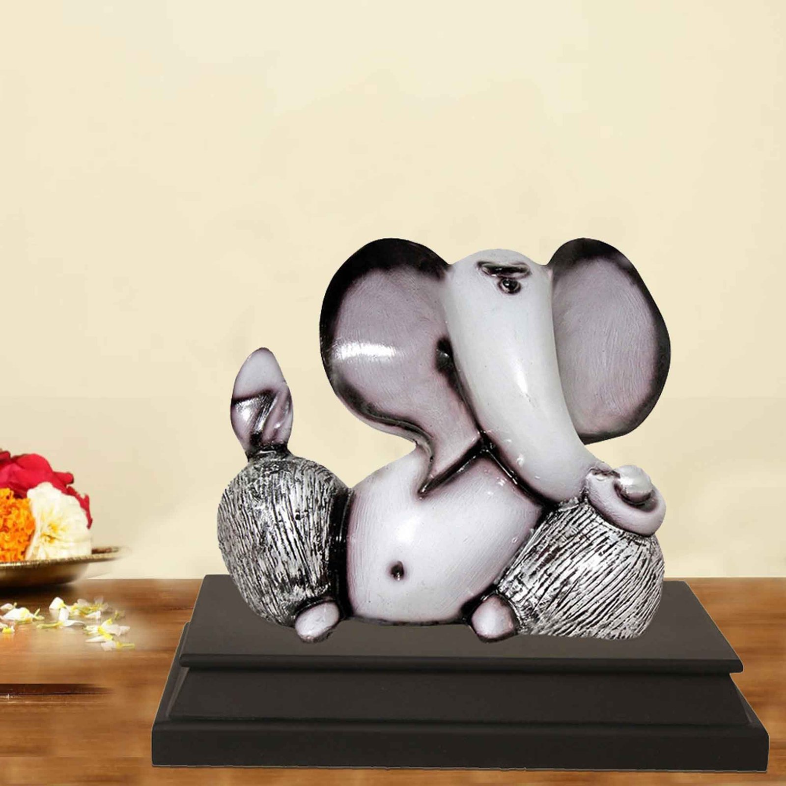 God Ganesha artifacts for office decor Gloss Finish with Wooden Base 22 cm G57GW1120FSLGX