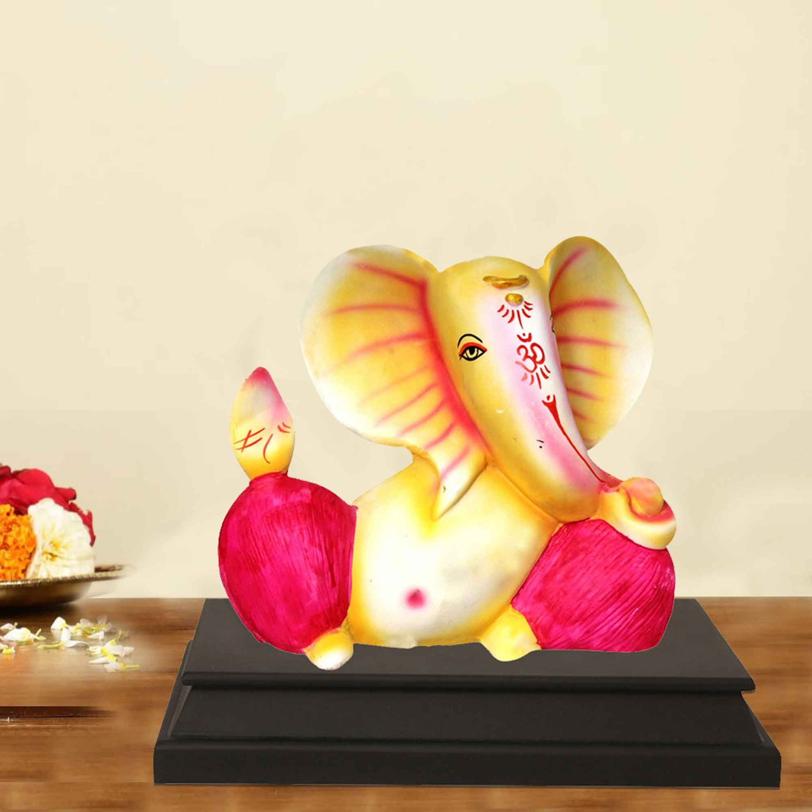 God Ganesha artifacts for home decor Gloss Finish with Wooden Base 22 cm G57GW1120IOLGX