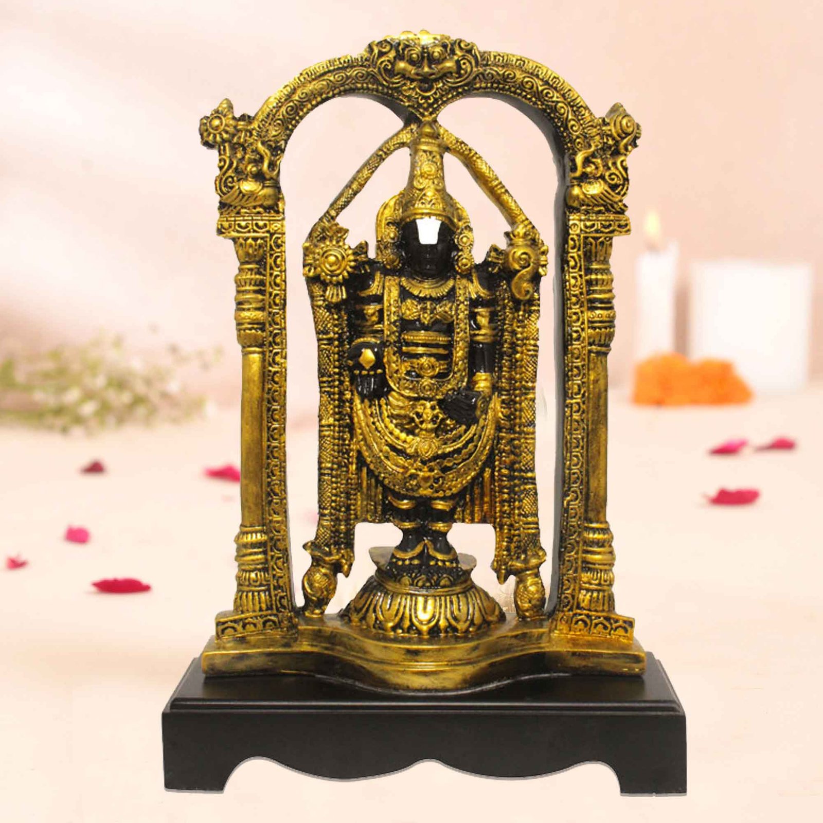Venkateshwar Balaji murti for pooja room Brass Antique Finish with Wooden Base 41 cm G57GW1124BBAGX
