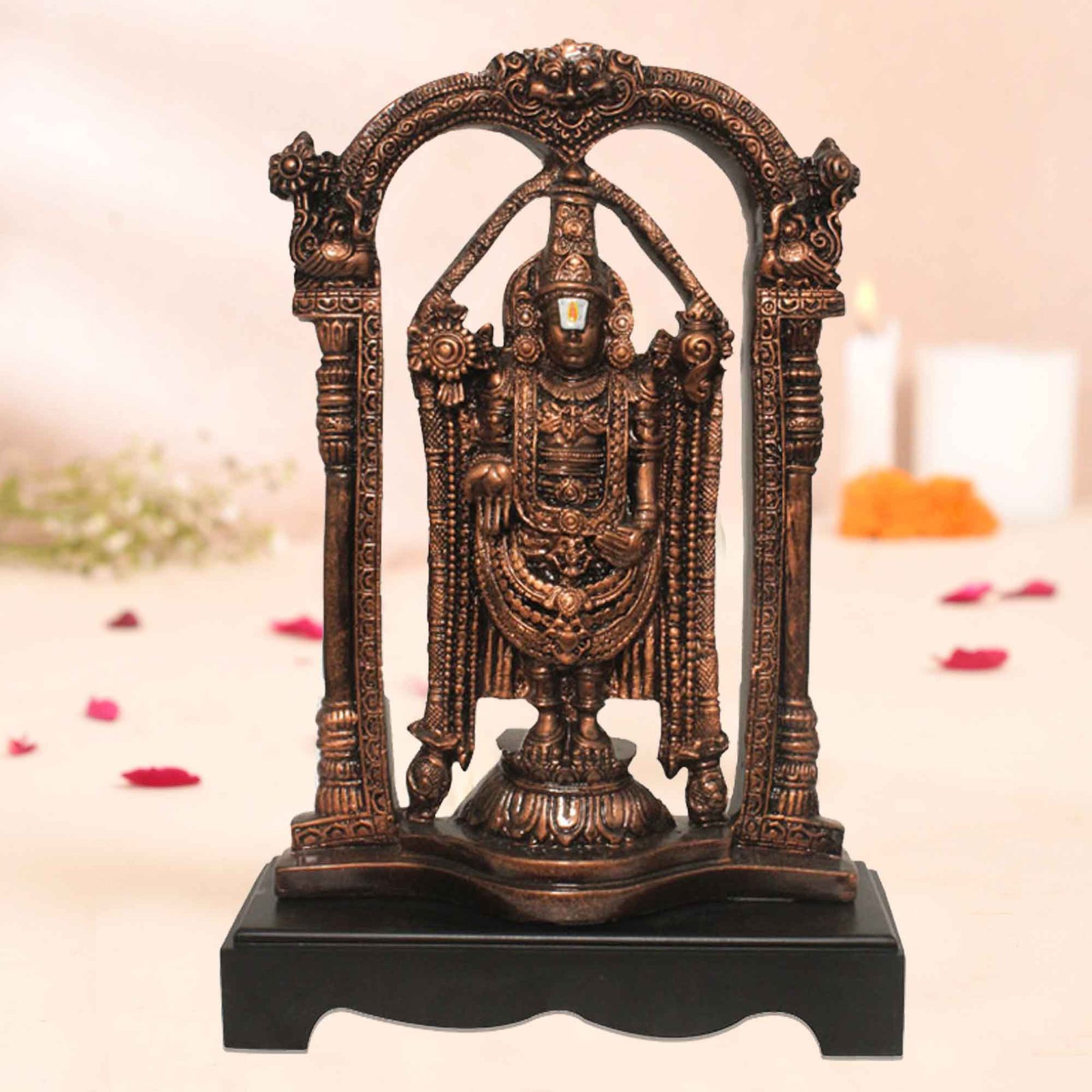 Venkateshwar Balaji murti for gift Copper Antique Finish with Wooden Base 41 cm G57GW1124CCAGX