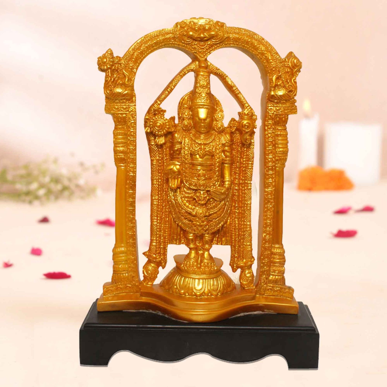 Venkateshwar Balaji figures for home decor Pearl Finish with Wooden Base 41 cm G57GW1124GGSGX