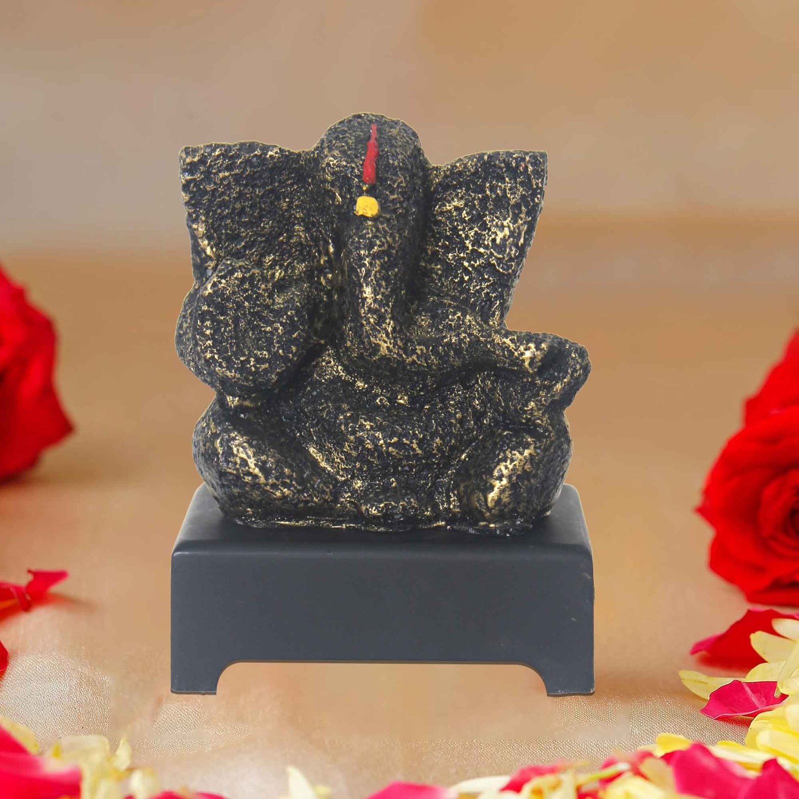 Small Ganesha statue for tv unit Brass Antique Finish with Wooden Base 15 cm G57GW1246BBAGX