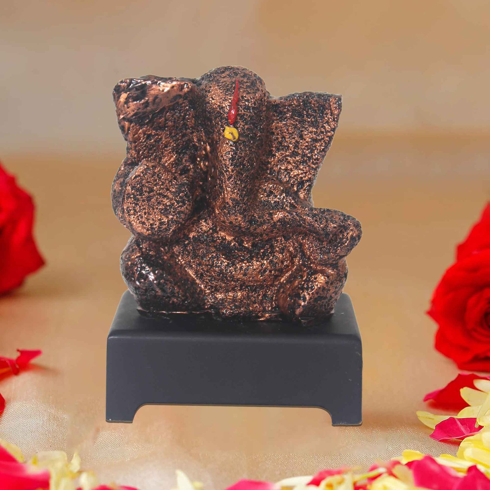 Small Ganesha showpiece for home Copper Antique Finish with Wooden Base 15 cm G57GW1246CCAGX
