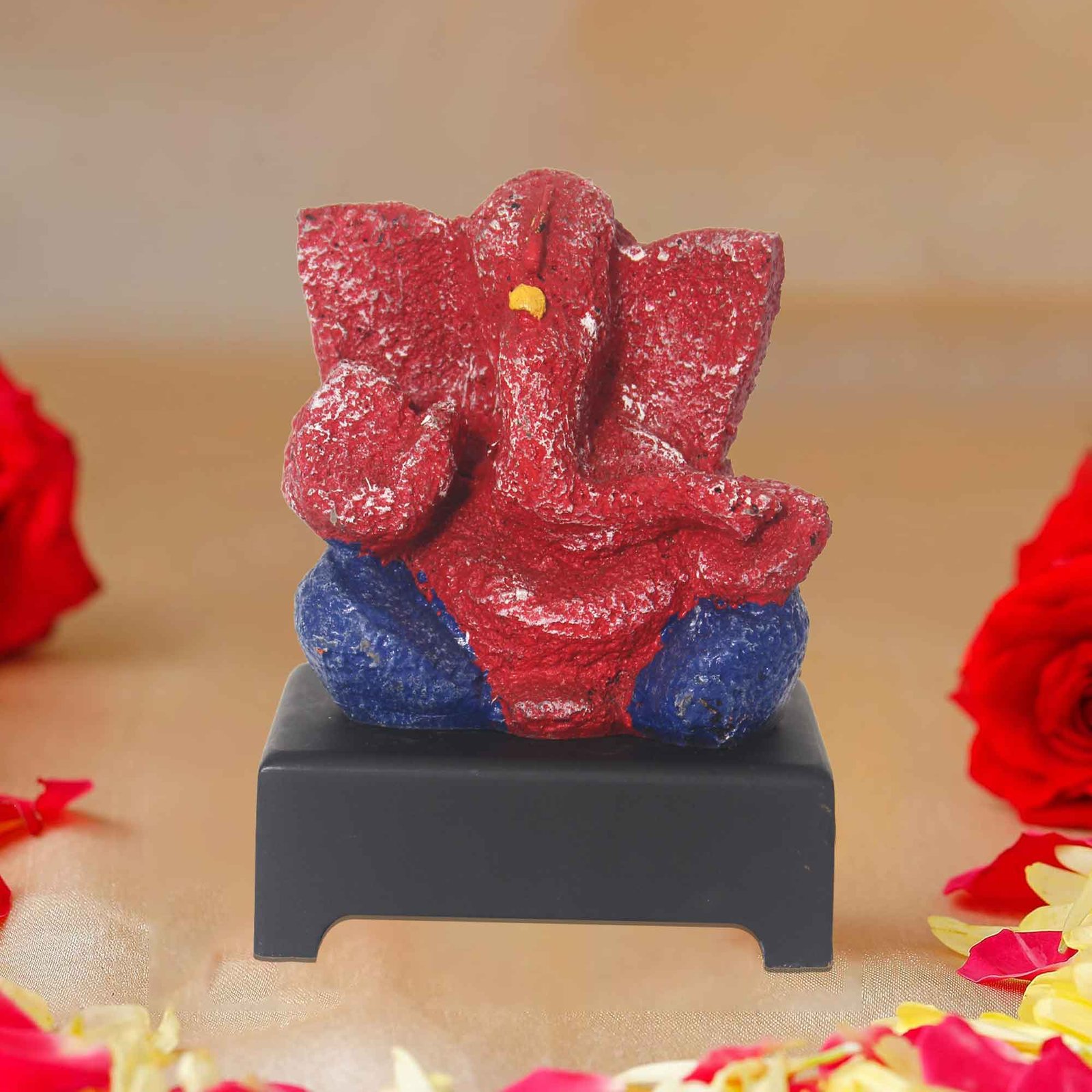 Small Ganesha statue for living room Matte Finish with Wooden Base 15 cm G57GW1246RNNMX