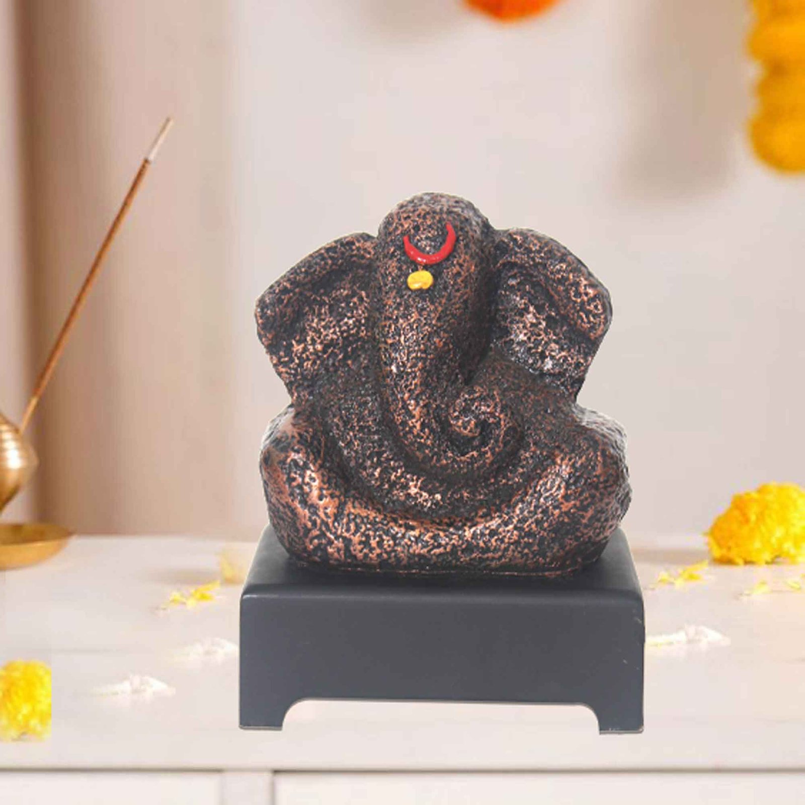 Lord Bal Ganesha miniature gifts Copper Antique Finish with Wooden Base 15 cm G57GW1247CCAGX