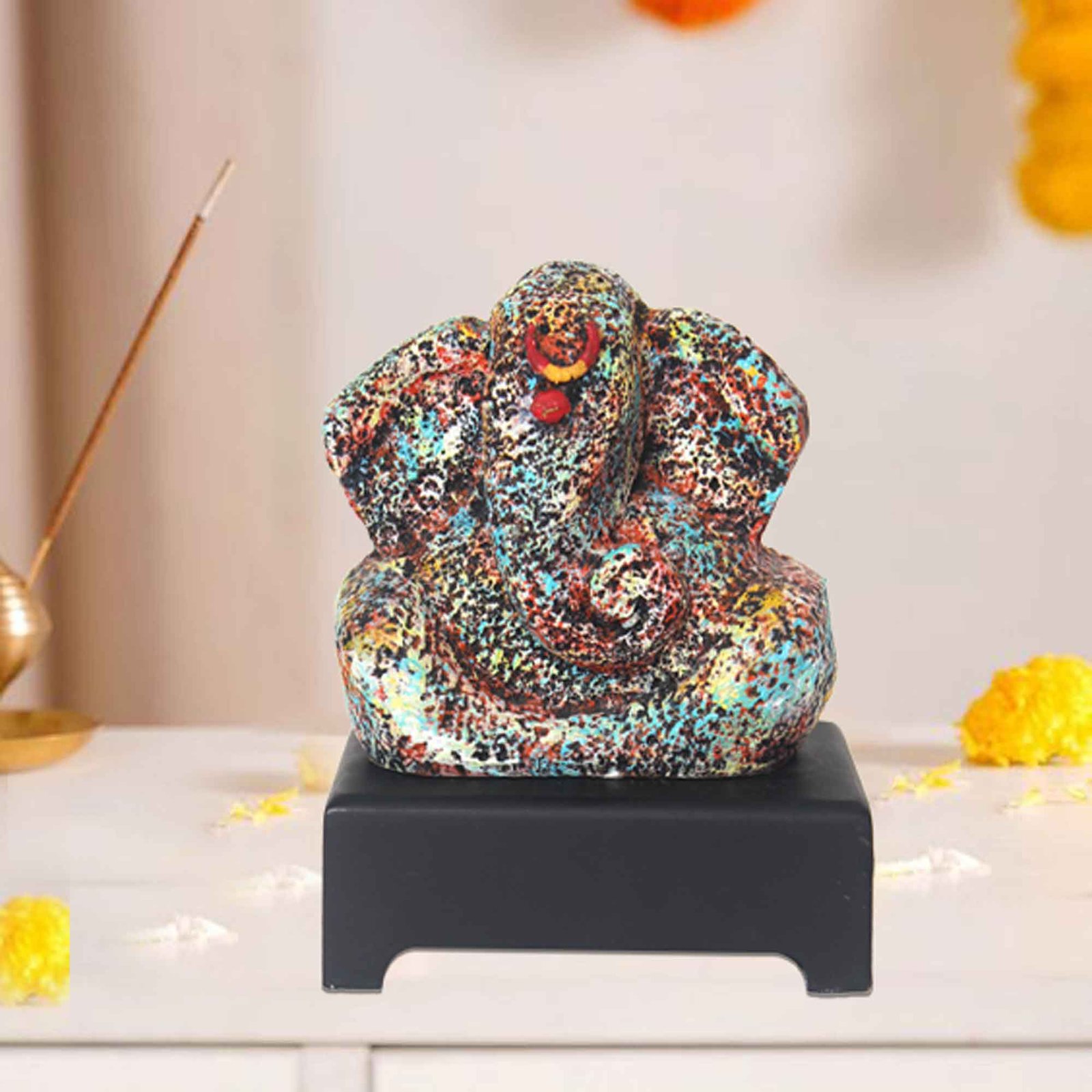 Lord Bal Ganesha artifacts for living room Matte Finish with Wooden Base 15 cm G57GW1247MMNMX