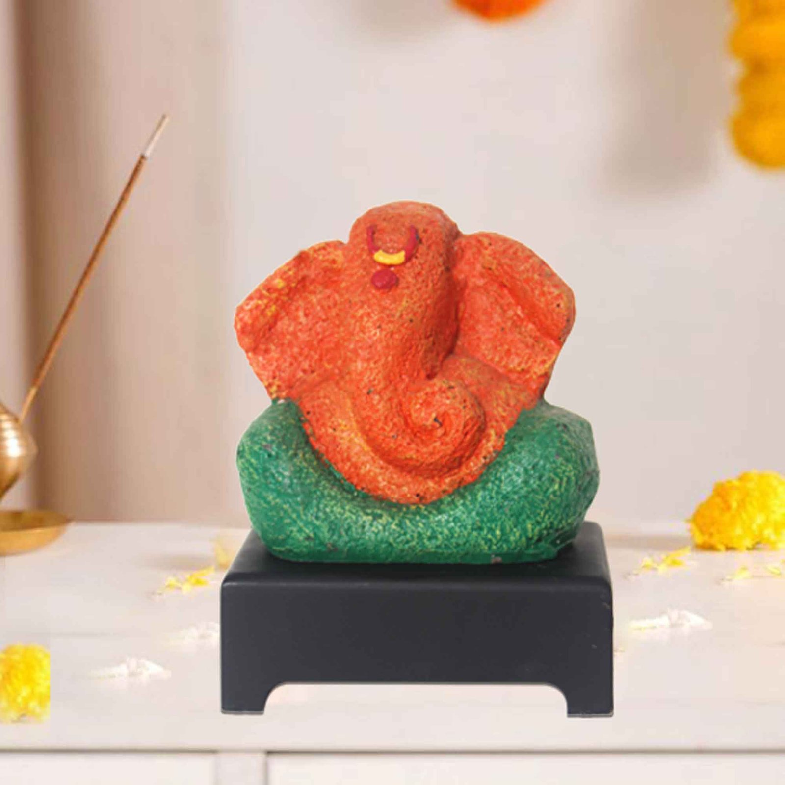 Lord Bal Ganesha sculpture for tv unit Matte Finish with Wooden Base 15 cm G57GW1247OHNMX