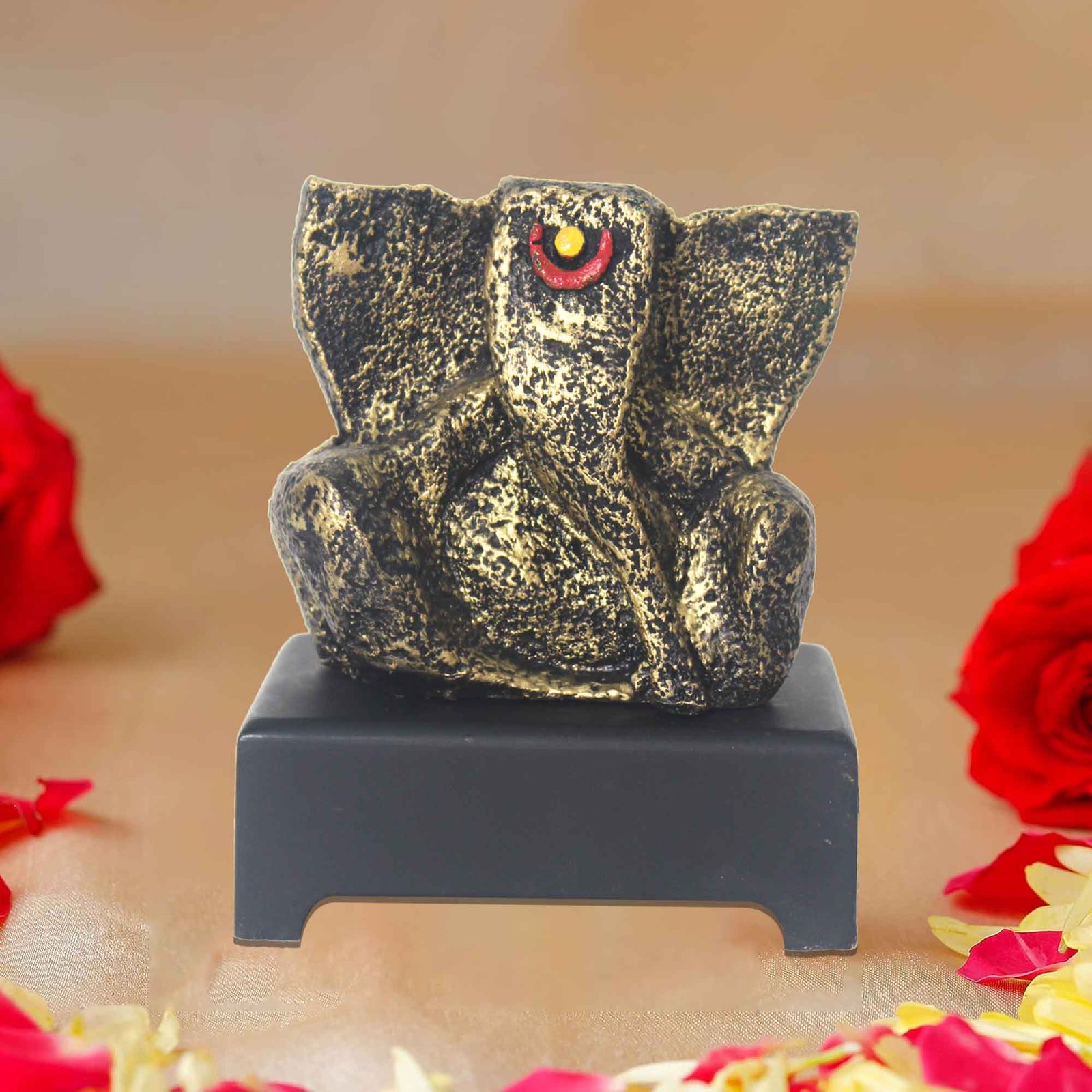 Lord Bal Ganpati gift items for home decor Brass Antique Finish with Wooden Base 15 cm G57GW1248BBAGX